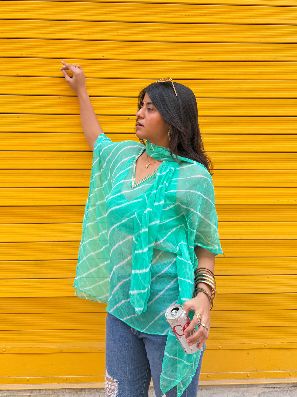 It Girl Leher Kaftan Kurti Set with Scarf