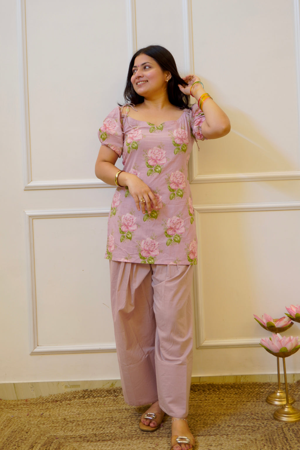 GULABAE Lavender co- ord set with detachable sleeves
