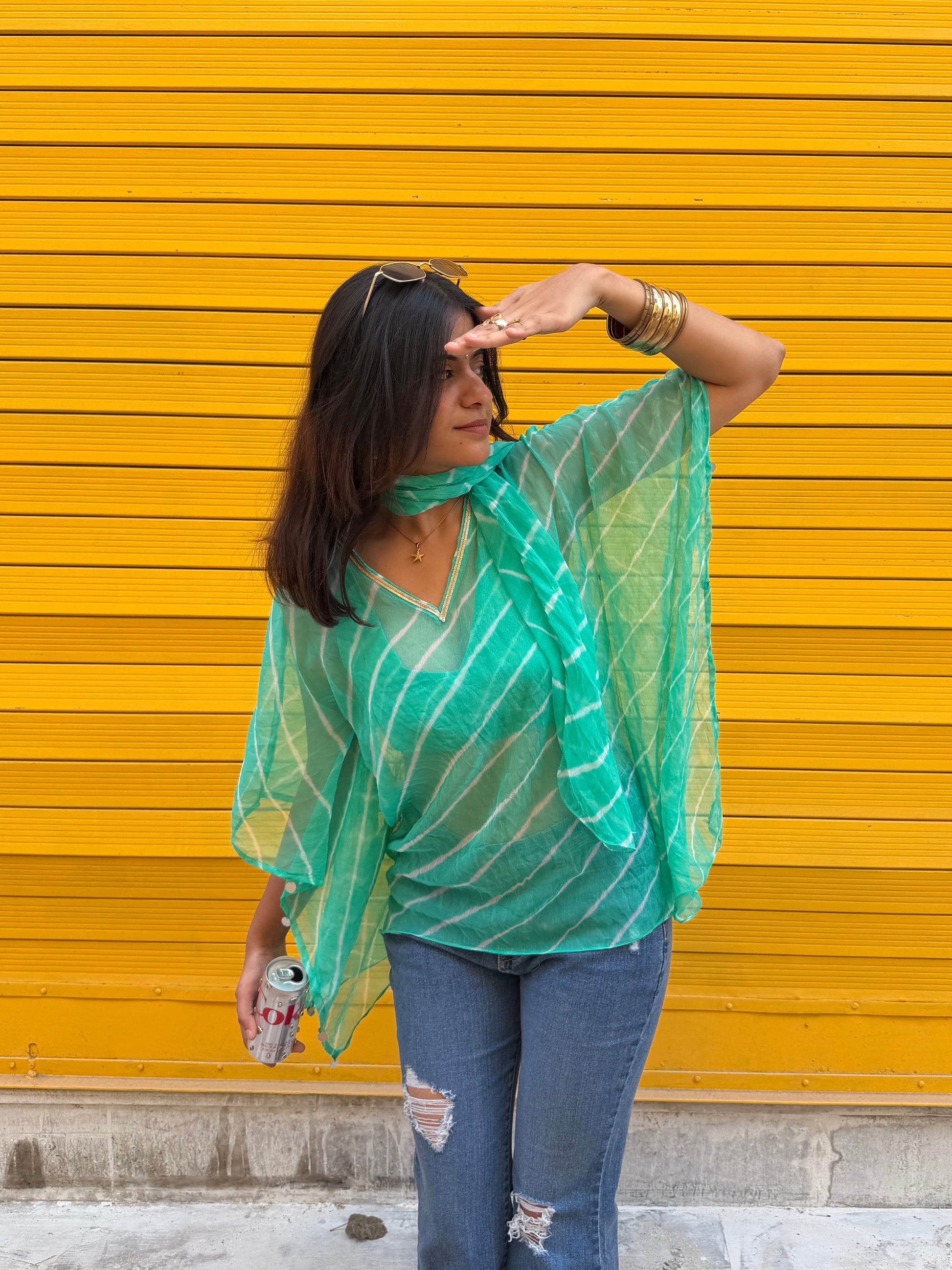 It Girl Leher Kaftan Kurti Set with Scarf