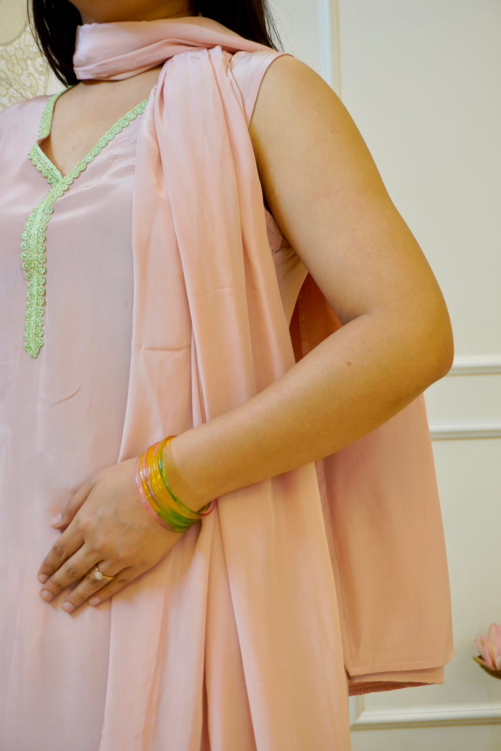 DESI GULABI MATCHA farshi set with dupatta