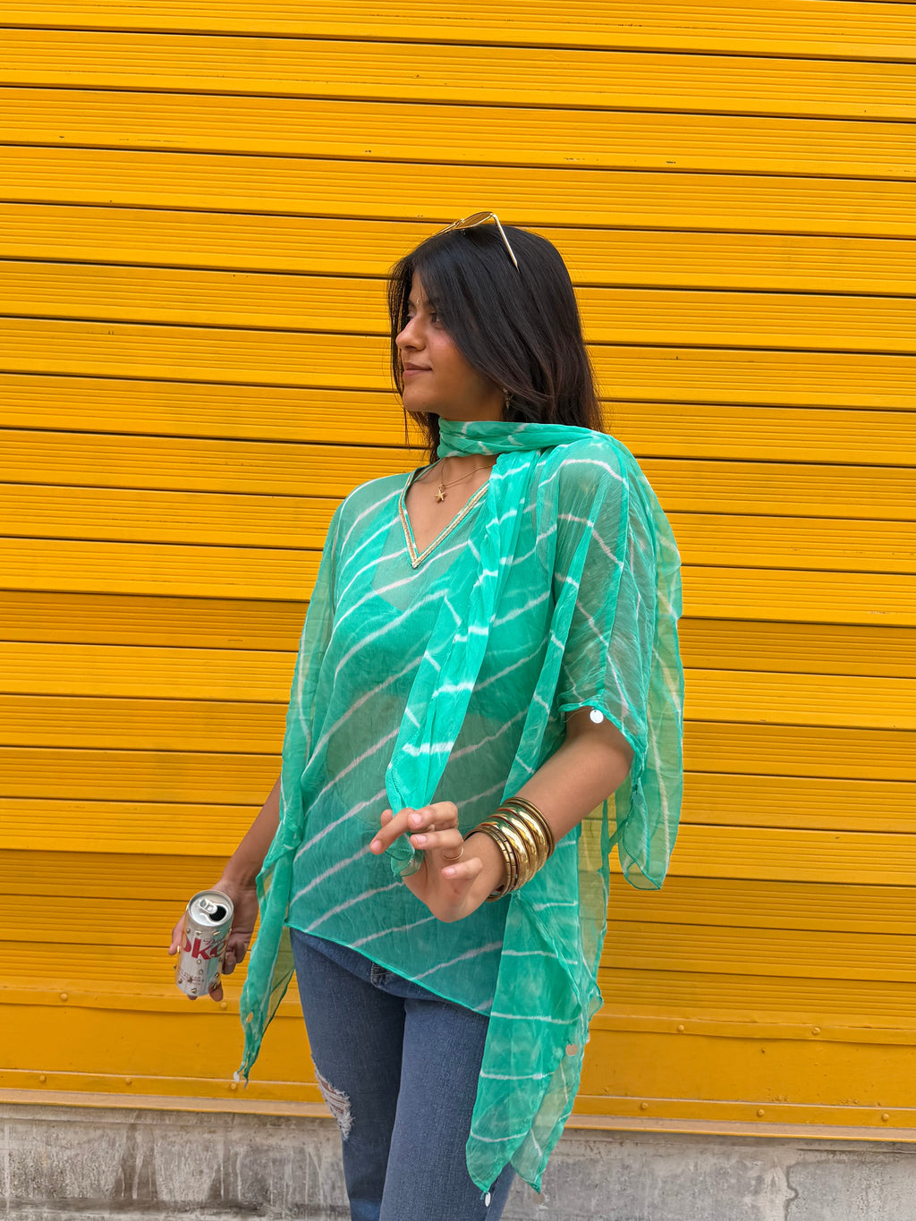 It Girl Leher Kaftan Kurti Set with Scarf