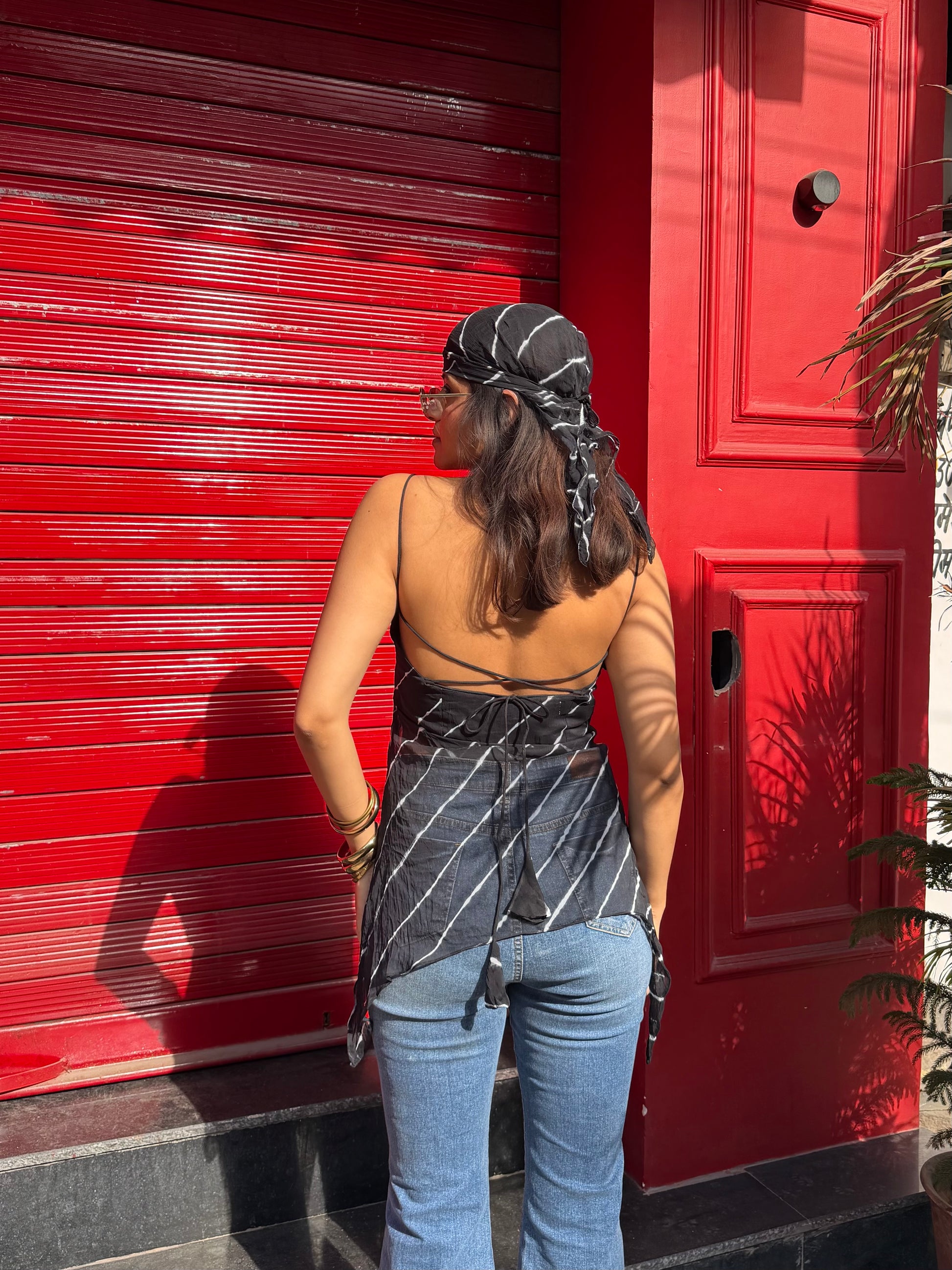 Desi Baddie Lehriya Kurti with Bandana