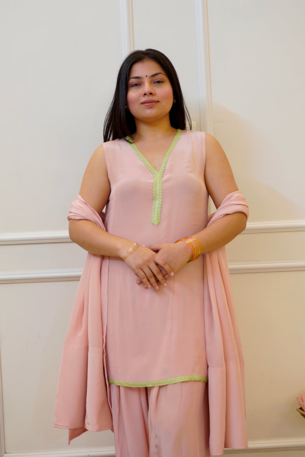 DESI GULABI MATCHA farshi set with dupatta