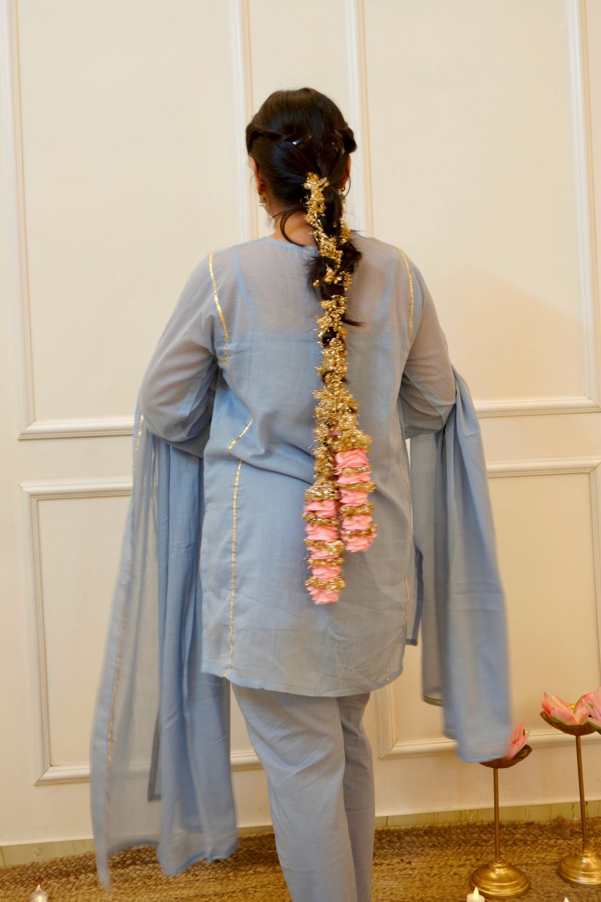 Moomal blue Mul Cotton 4-Piece Kurta Set with Dupatta