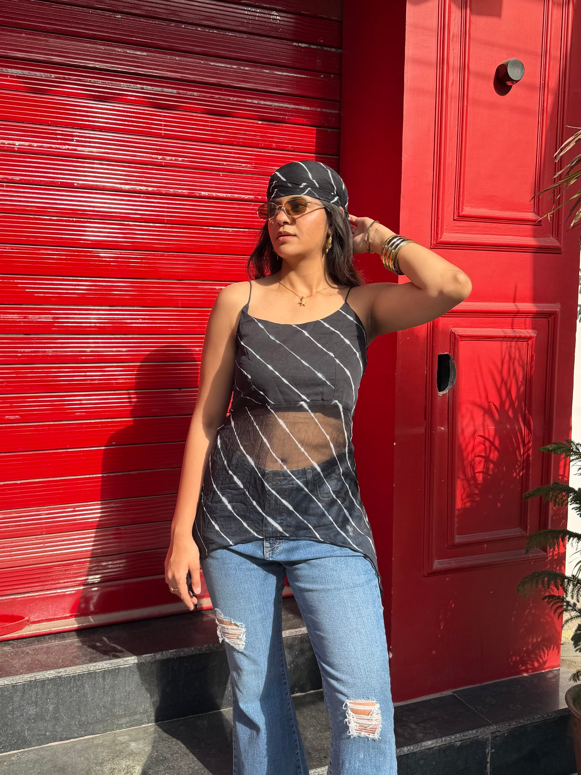 Desi Baddie Lehriya Kurti with Bandana