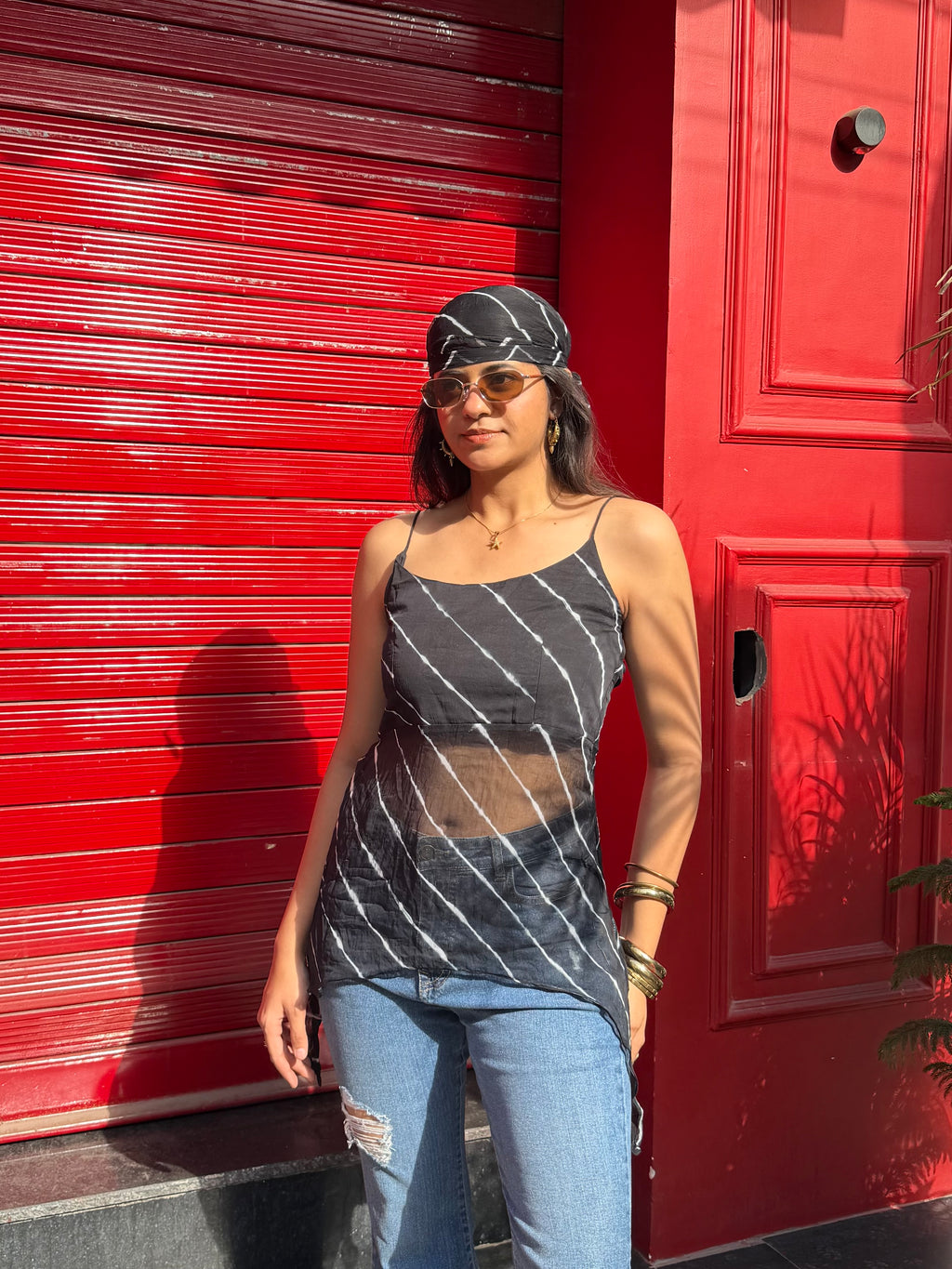 Desi Baddie Lehriya Kurti with Bandana
