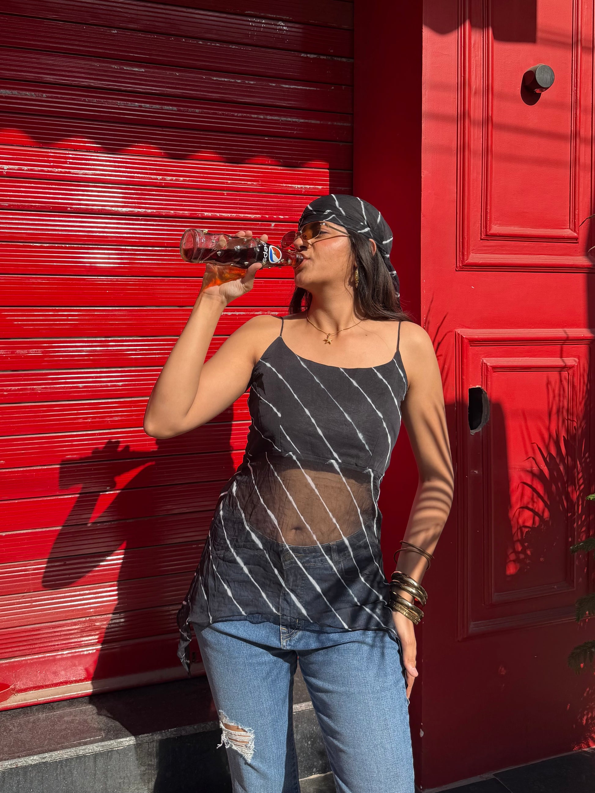 Desi Baddie Lehriya Kurti with Bandana