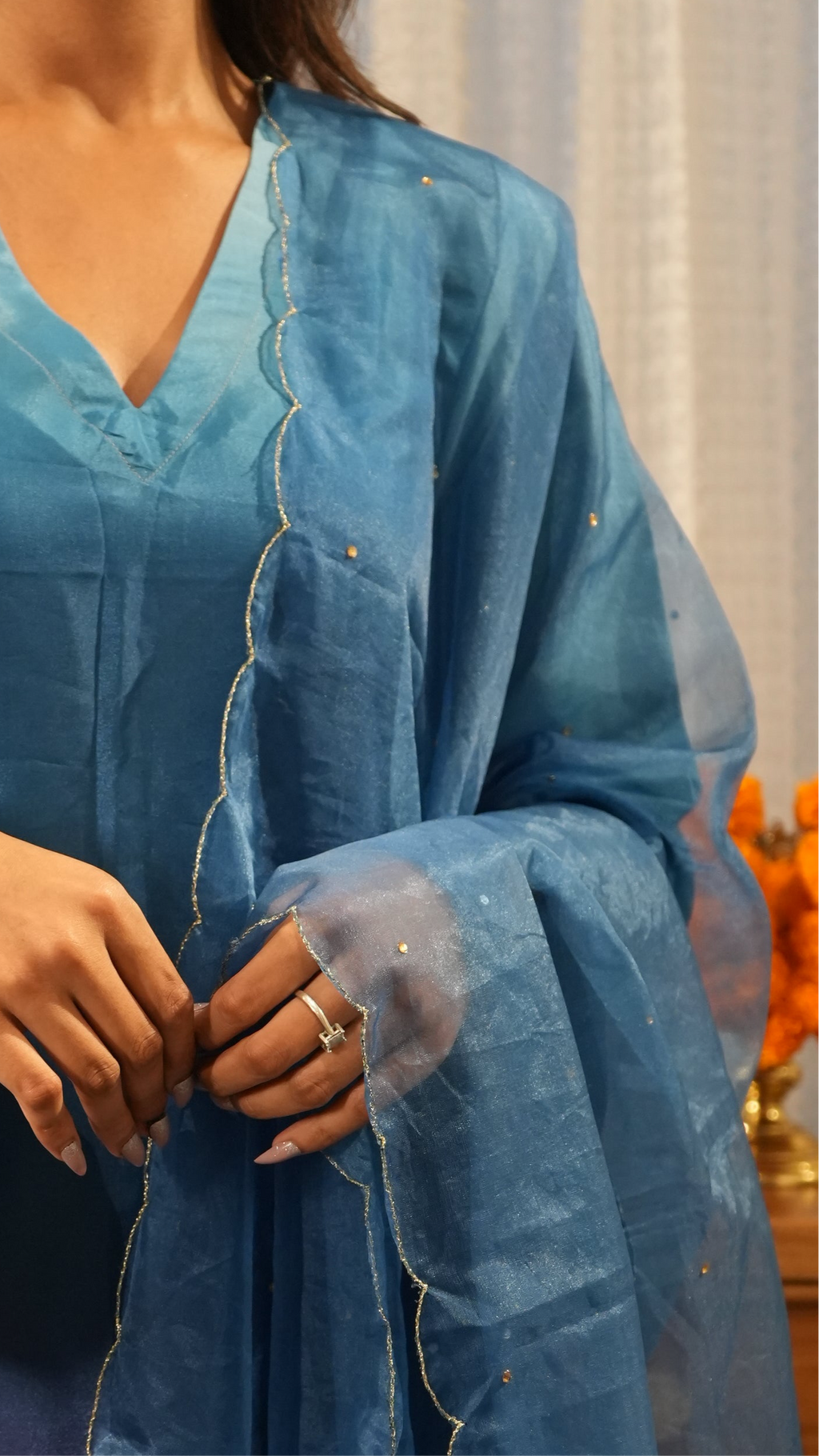 AMBRAI Blue Ombre Straight Kurta Set