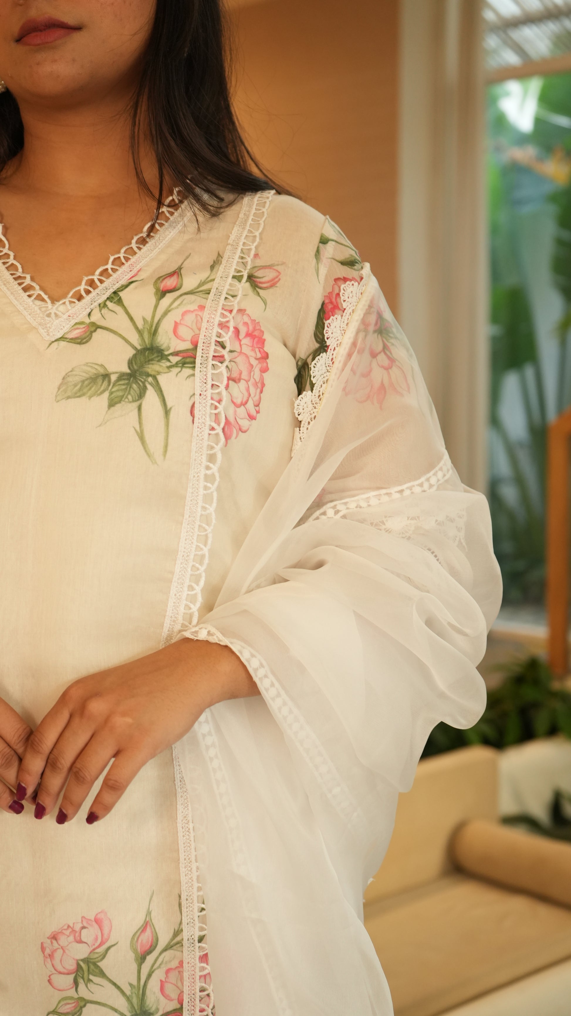 CHANDANI White Floral Straight Kurta Set