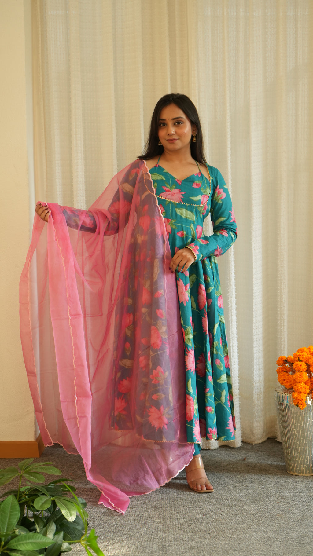 KANCHLI Blue Floral Kurta Set