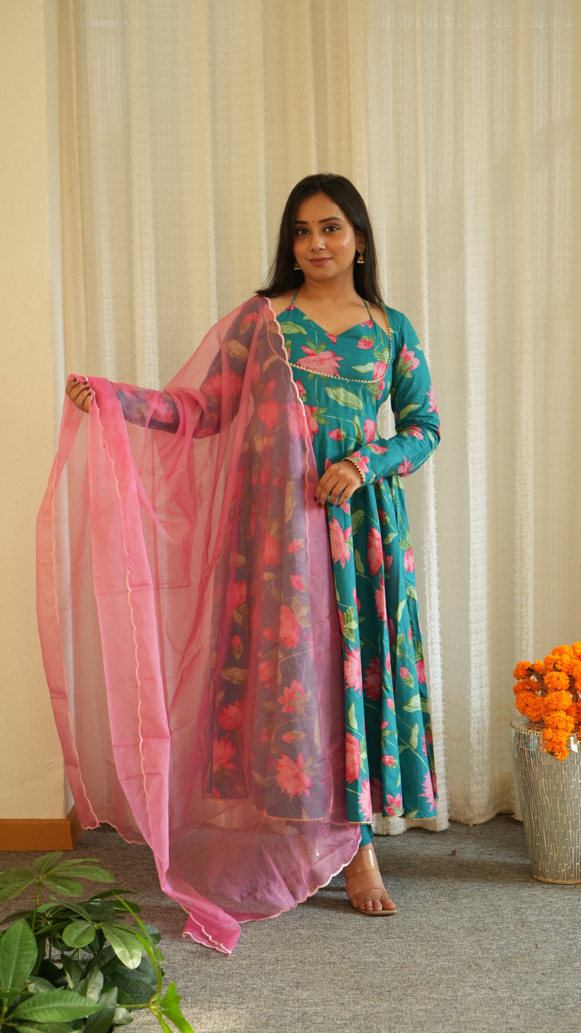 KANCHLI Blue Floral Kurta Set