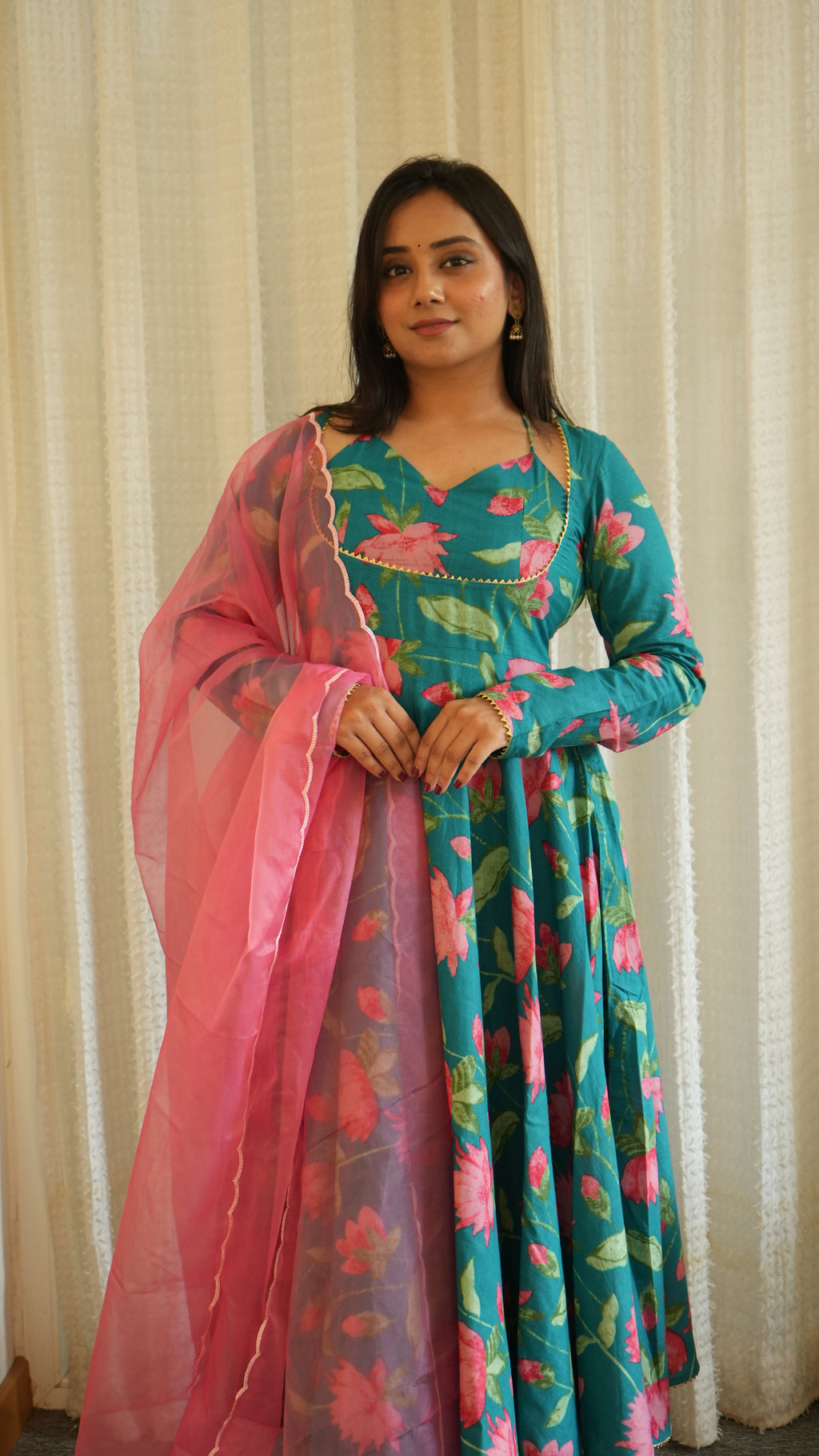 KANCHLI Blue Floral Kurta Set