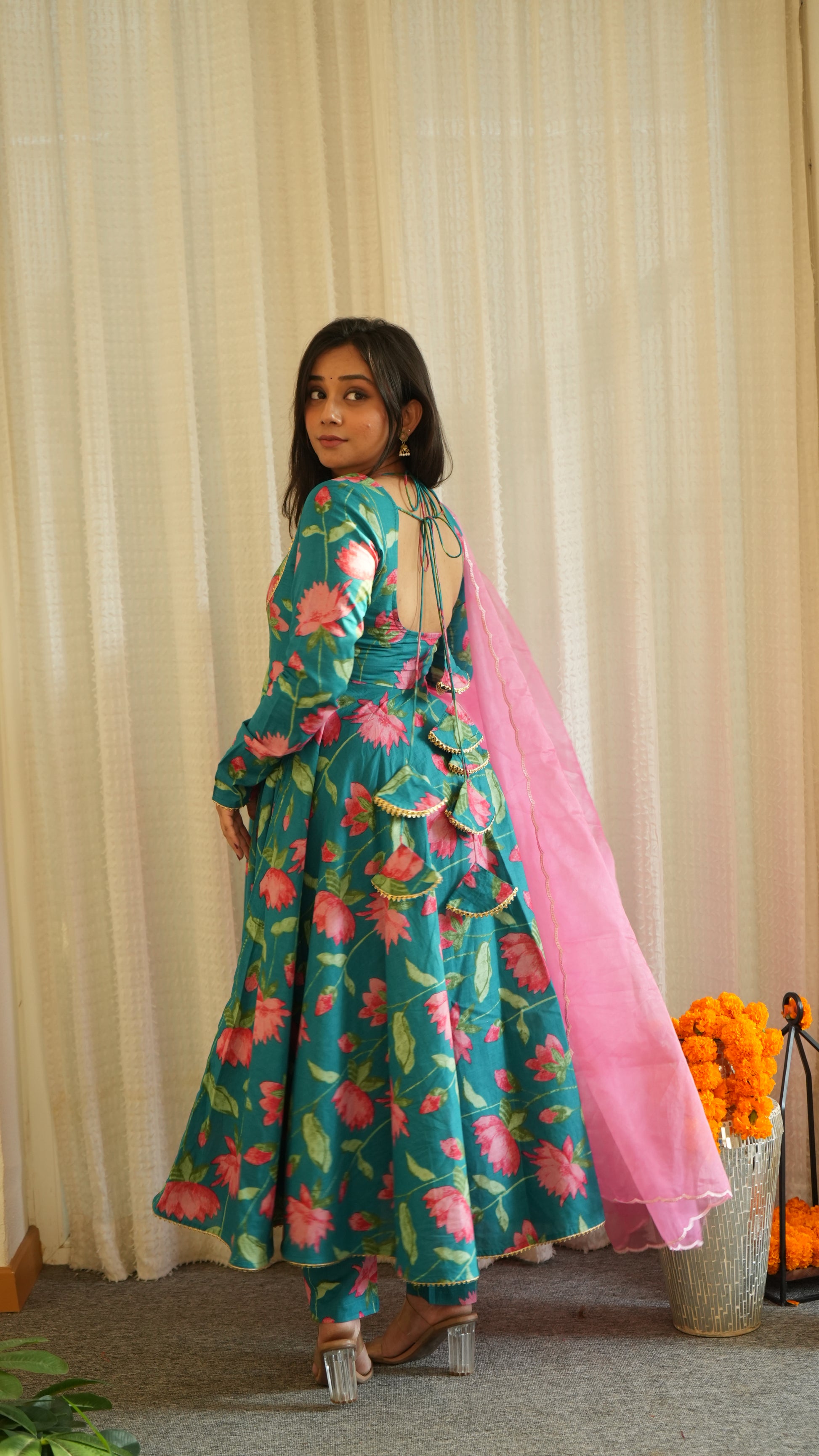 KANCHLI Blue Floral Kurta Set