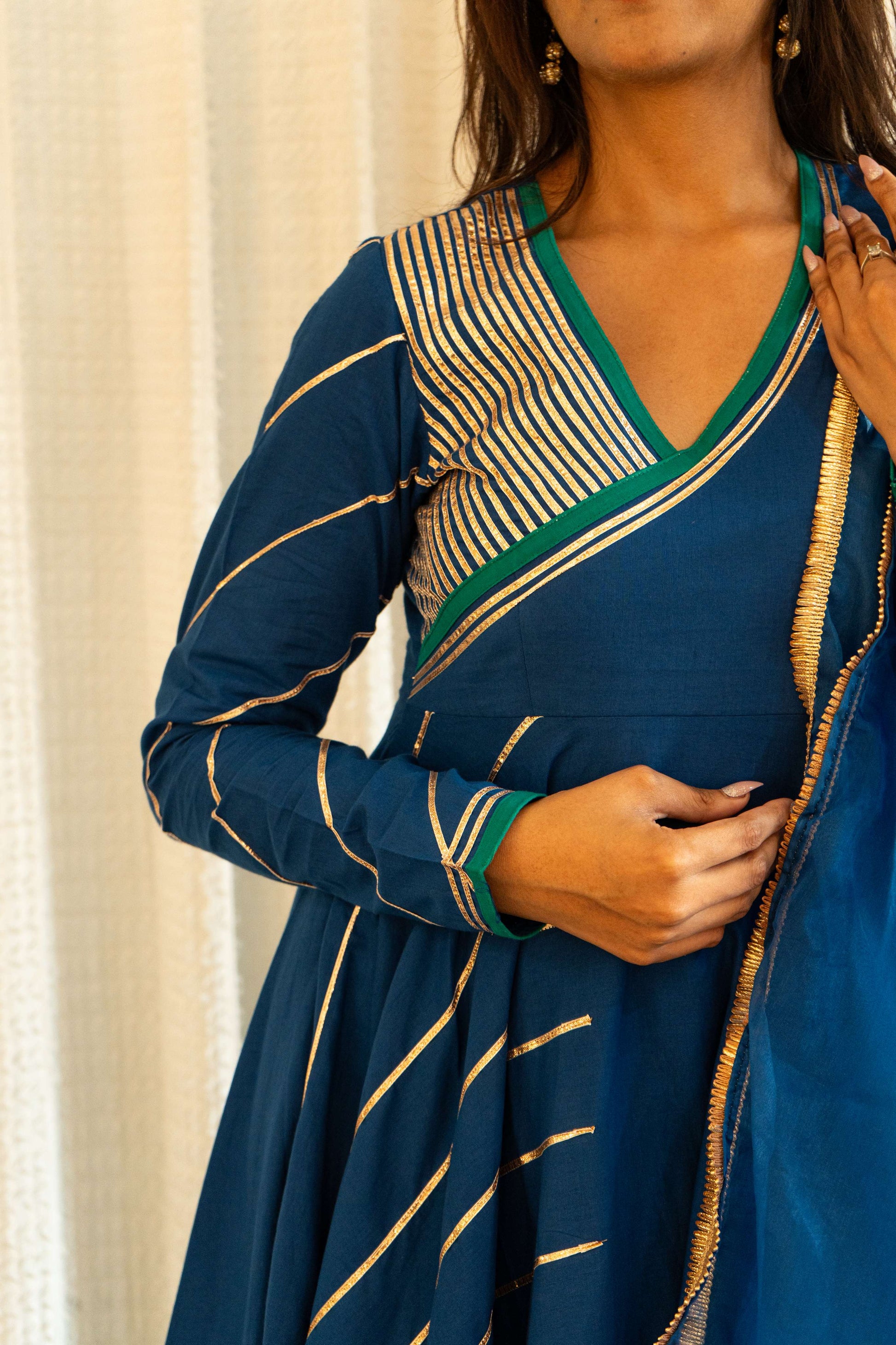 AHILYA Blue and Green Side Slit Anarkali Set