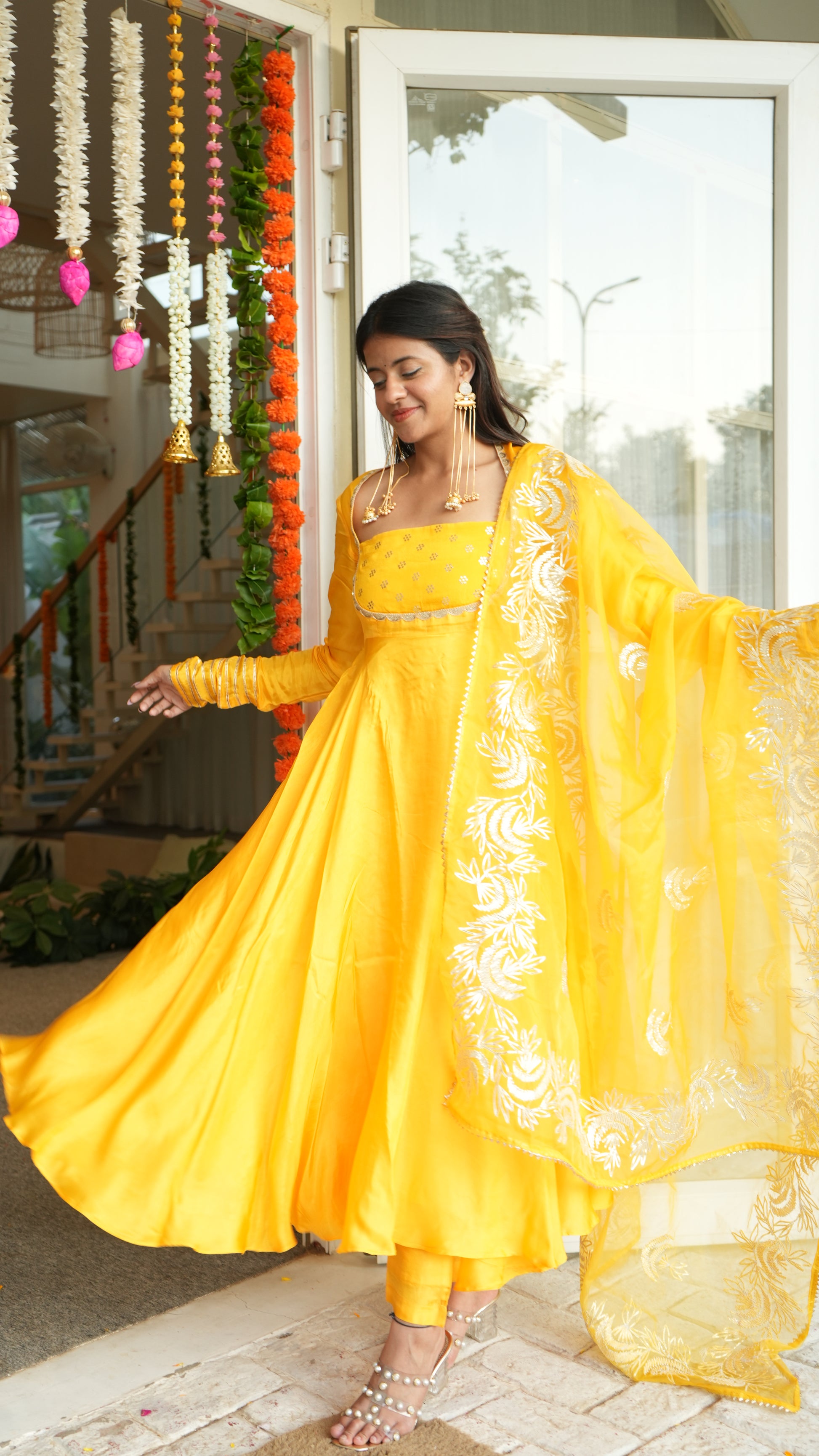 SWARNA Mango Yellow Anarkali Kurta Set