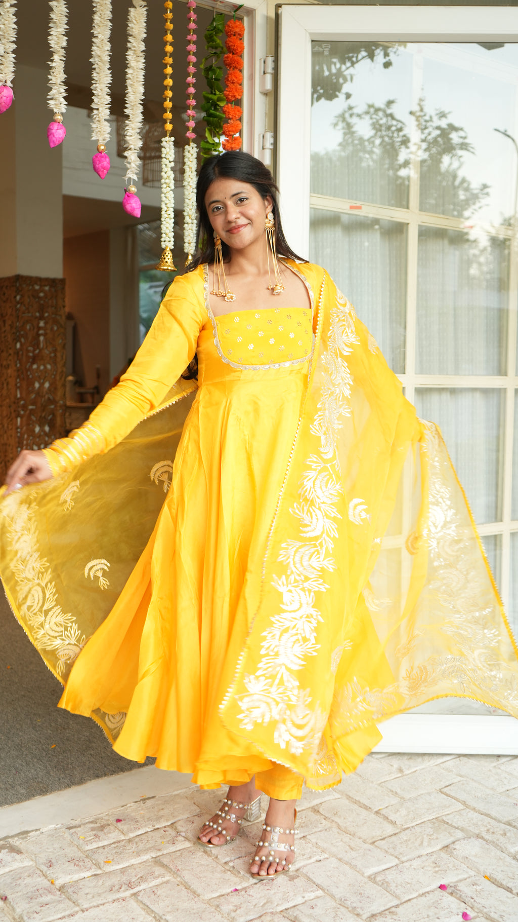SWARNA Mango Yellow Anarkali Kurta Set