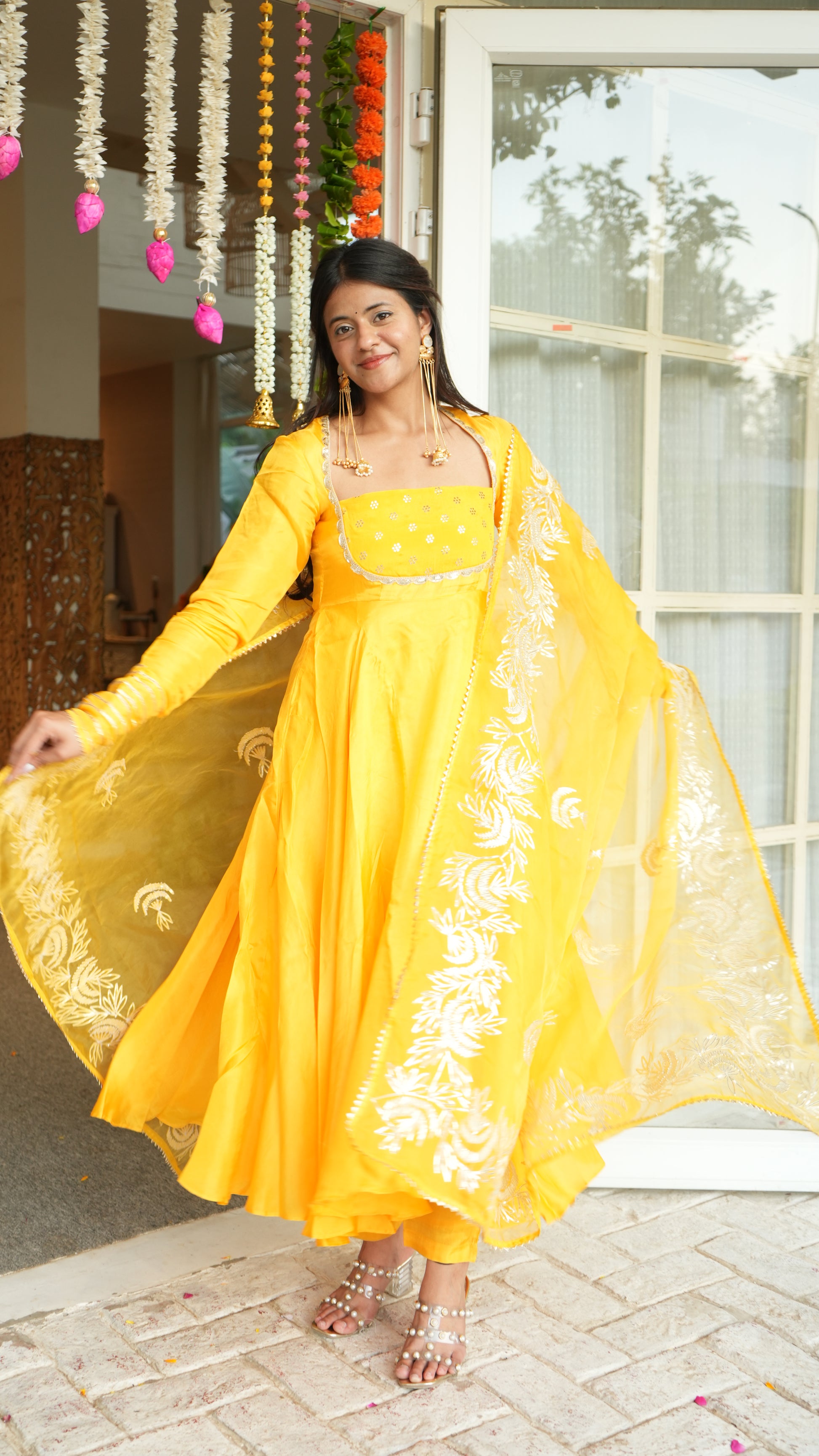 SWARNA Mango Yellow Anarkali Kurta Set