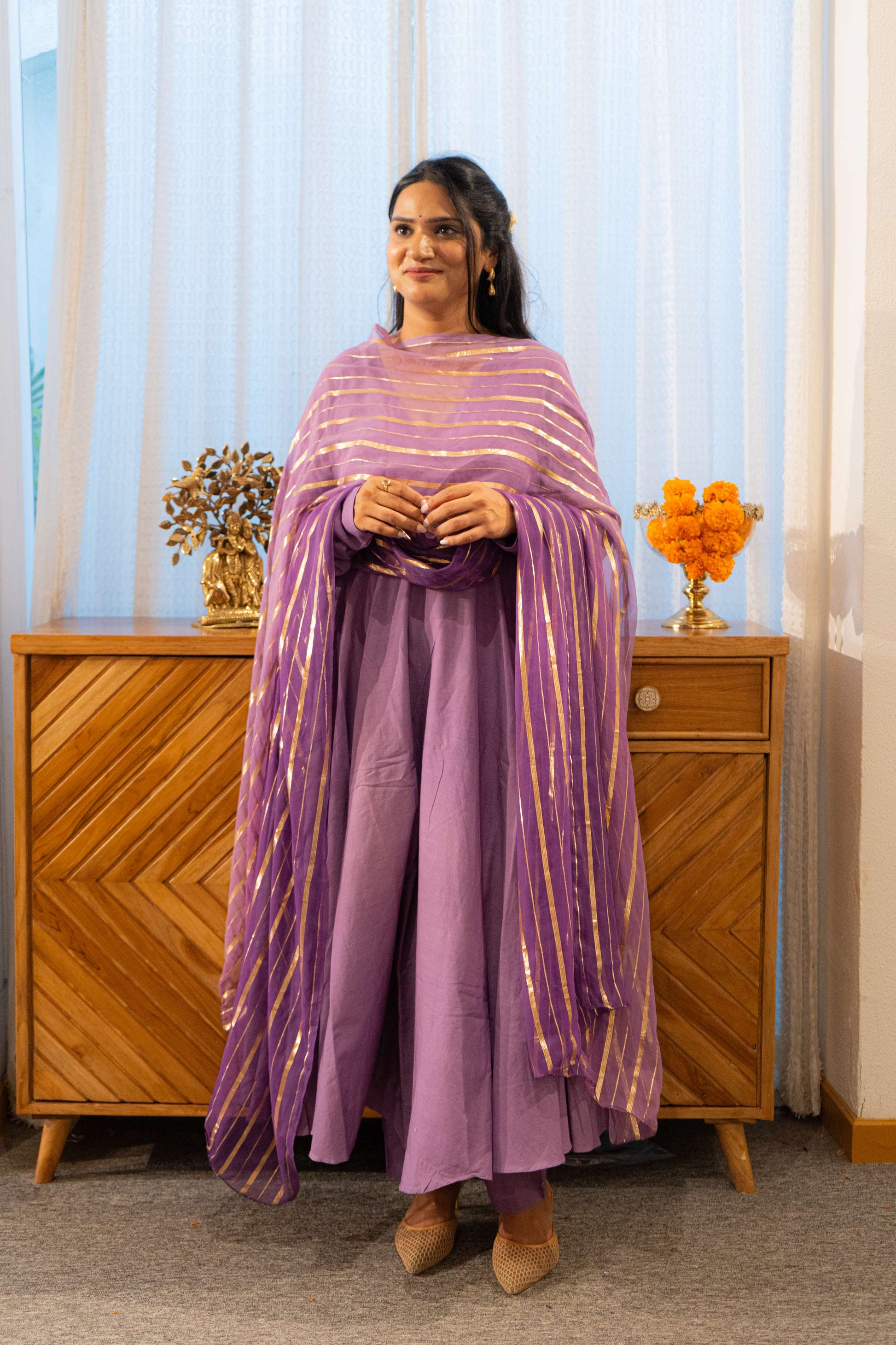 TARINI Purple Anarkali Set with Ombre Purple Dupatta