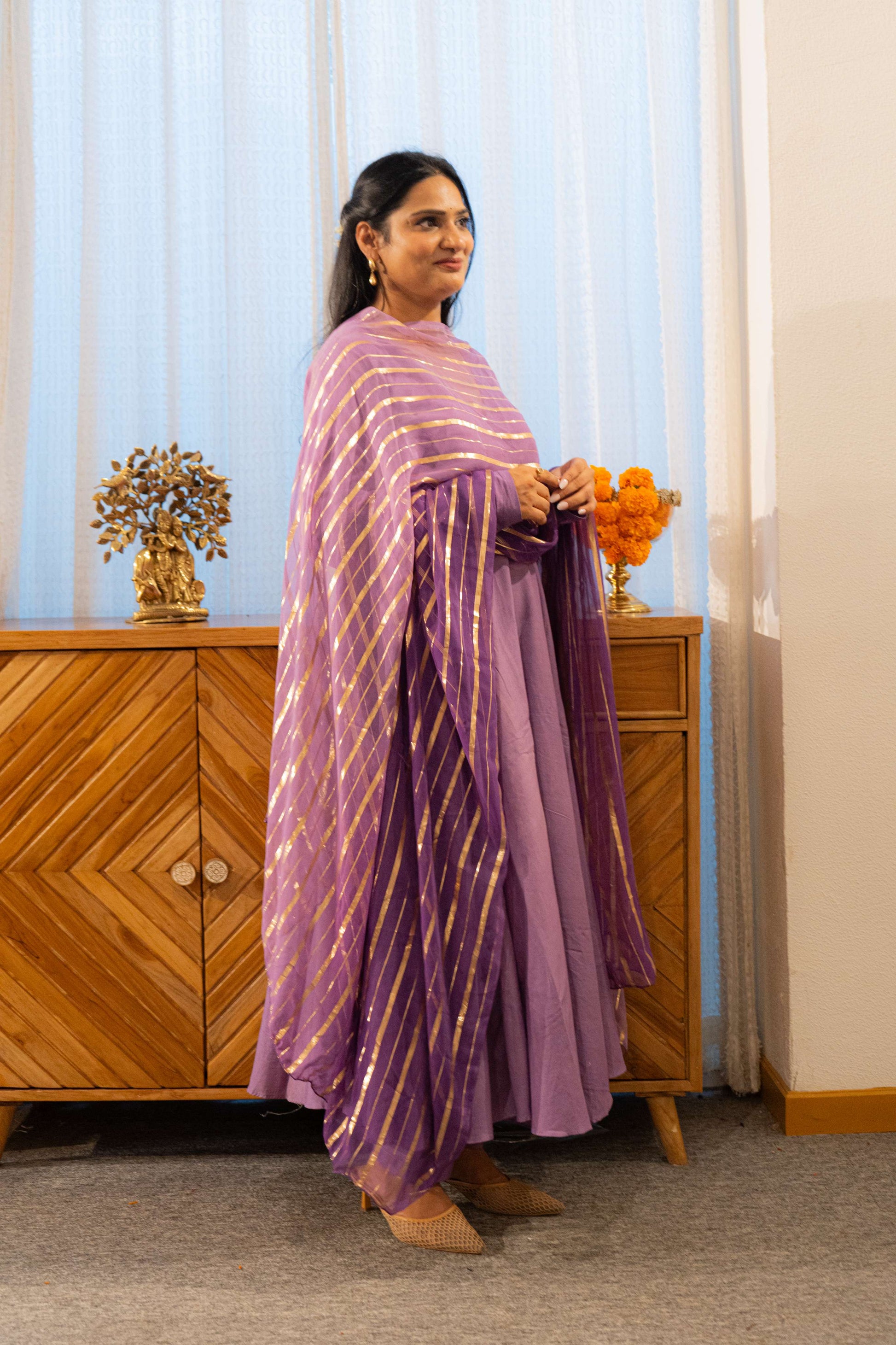 TARINI Purple Anarkali Set with Ombre Purple Dupatta