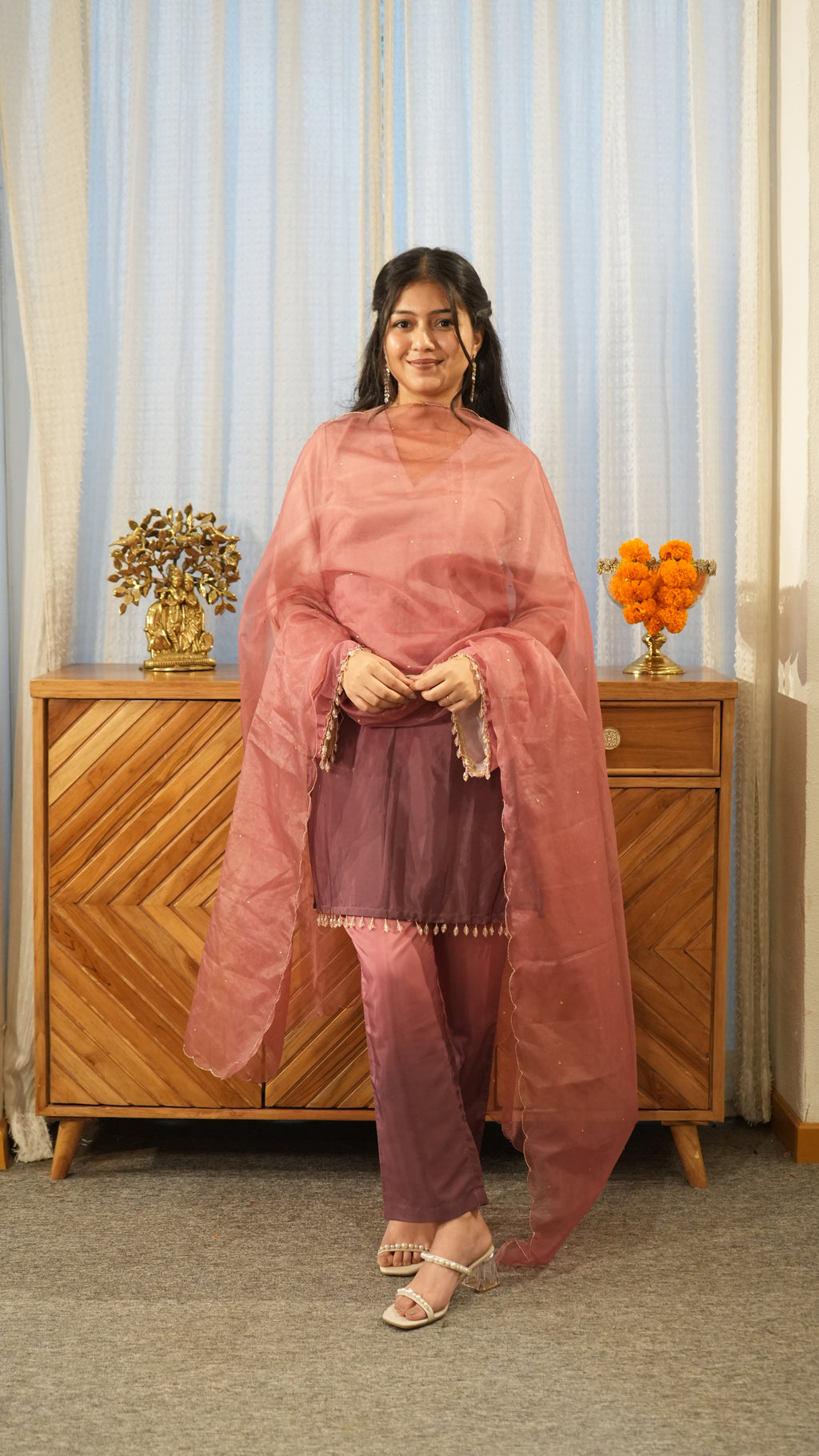 AMBRAI Pink Ombre Straight Kurta Set