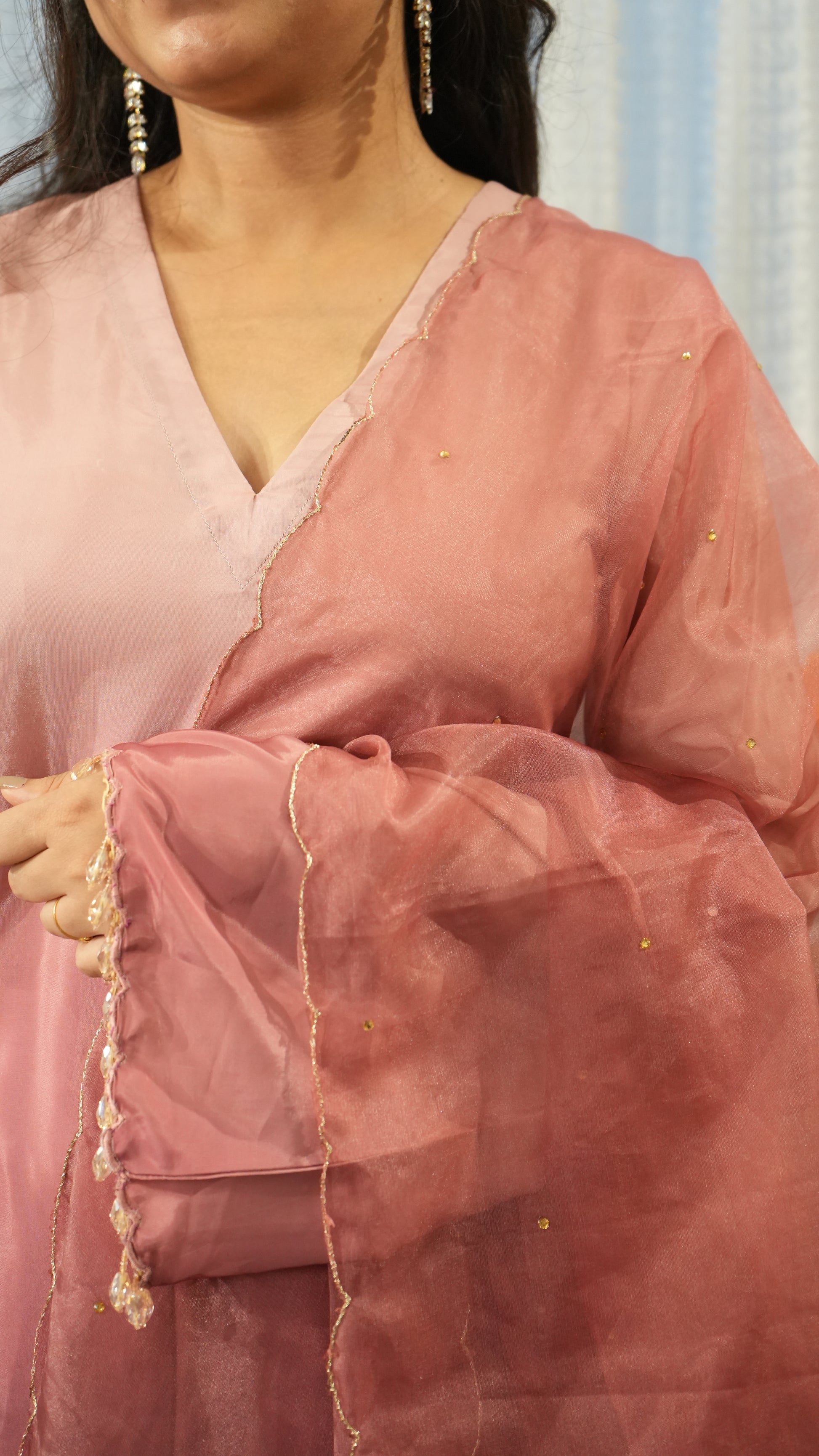 AMBRAI Pink Ombre Straight Kurta Set