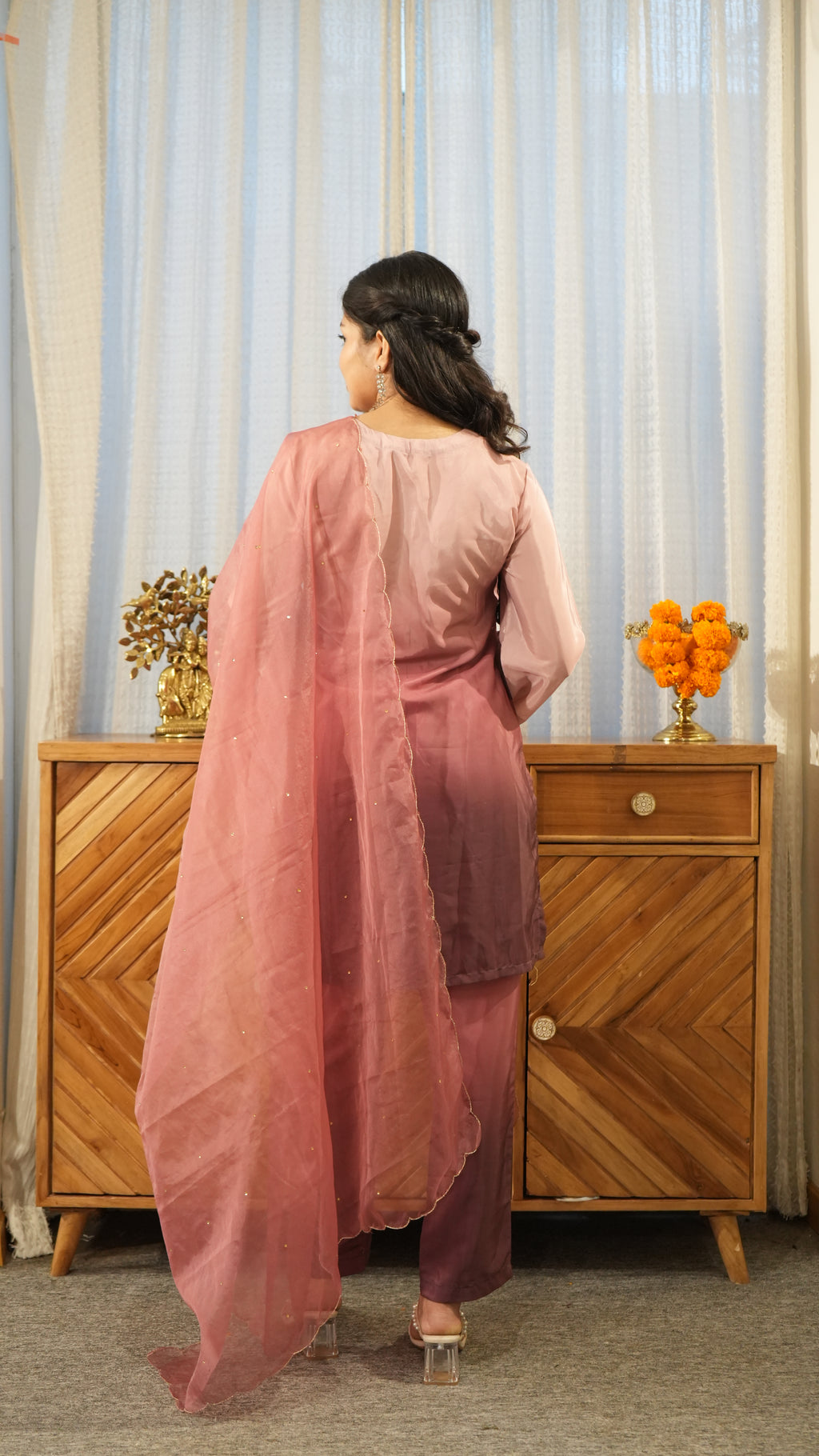 AMBRAI Pink Ombre Straight Kurta Set