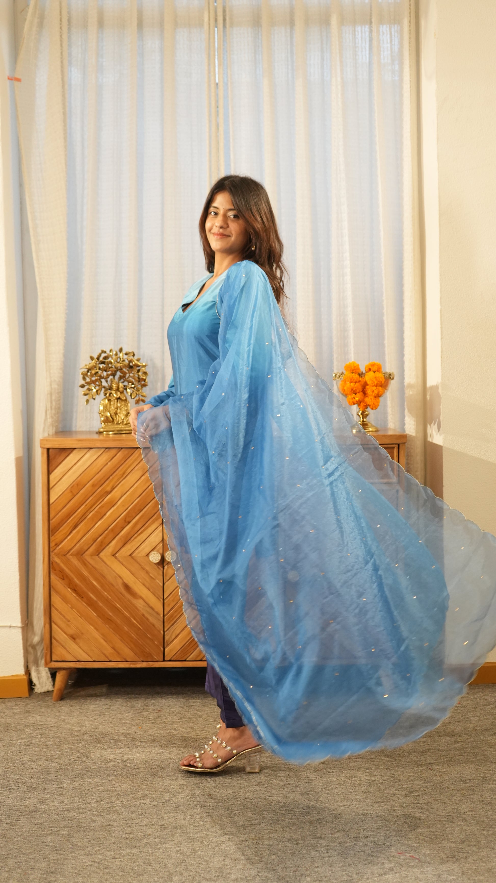 AMBRAI Blue Ombre Straight Kurta Set