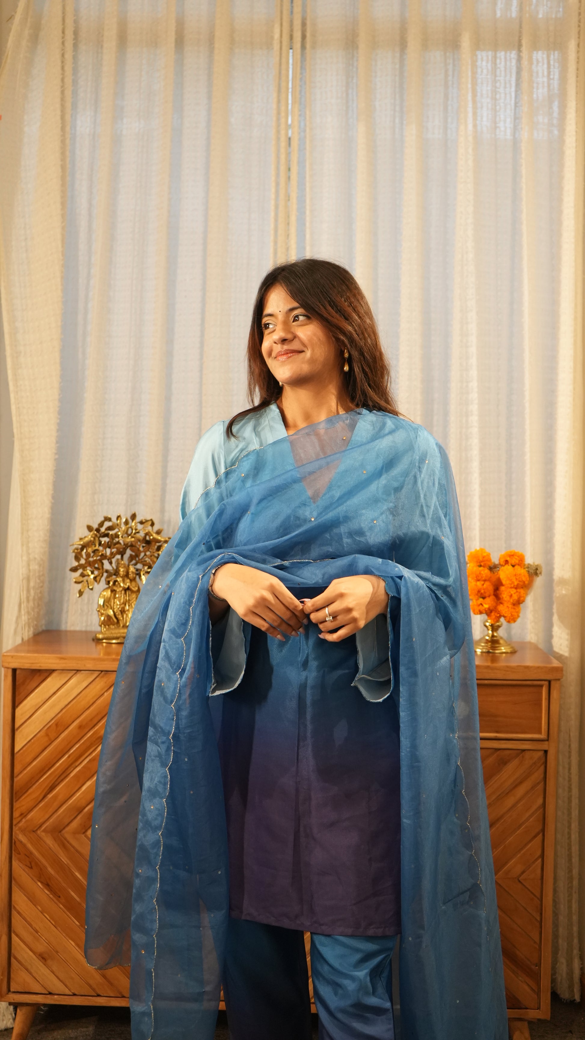 AMBRAI Blue Ombre Straight Kurta Set