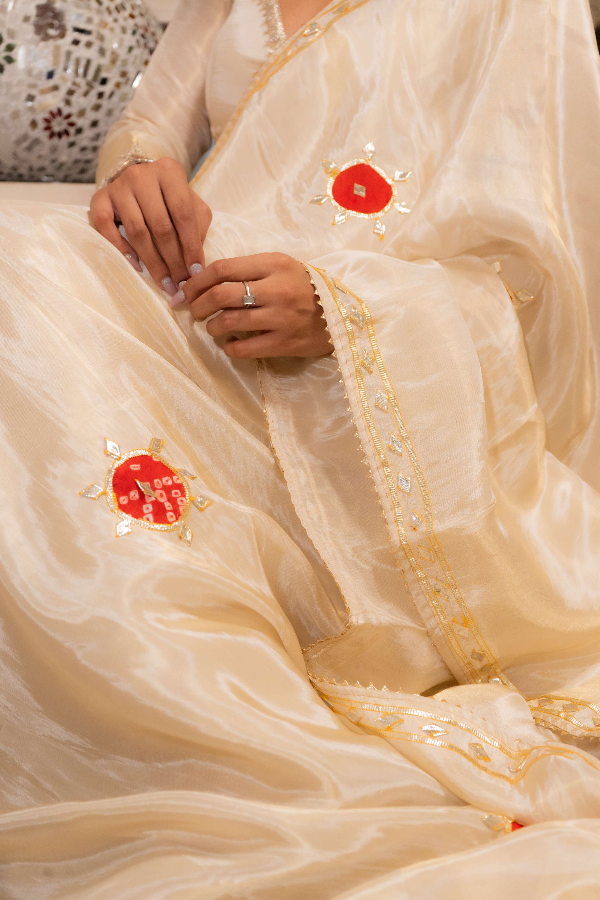 JAISAL Ivory Gold Anarkali Set with Ivory Dupatta