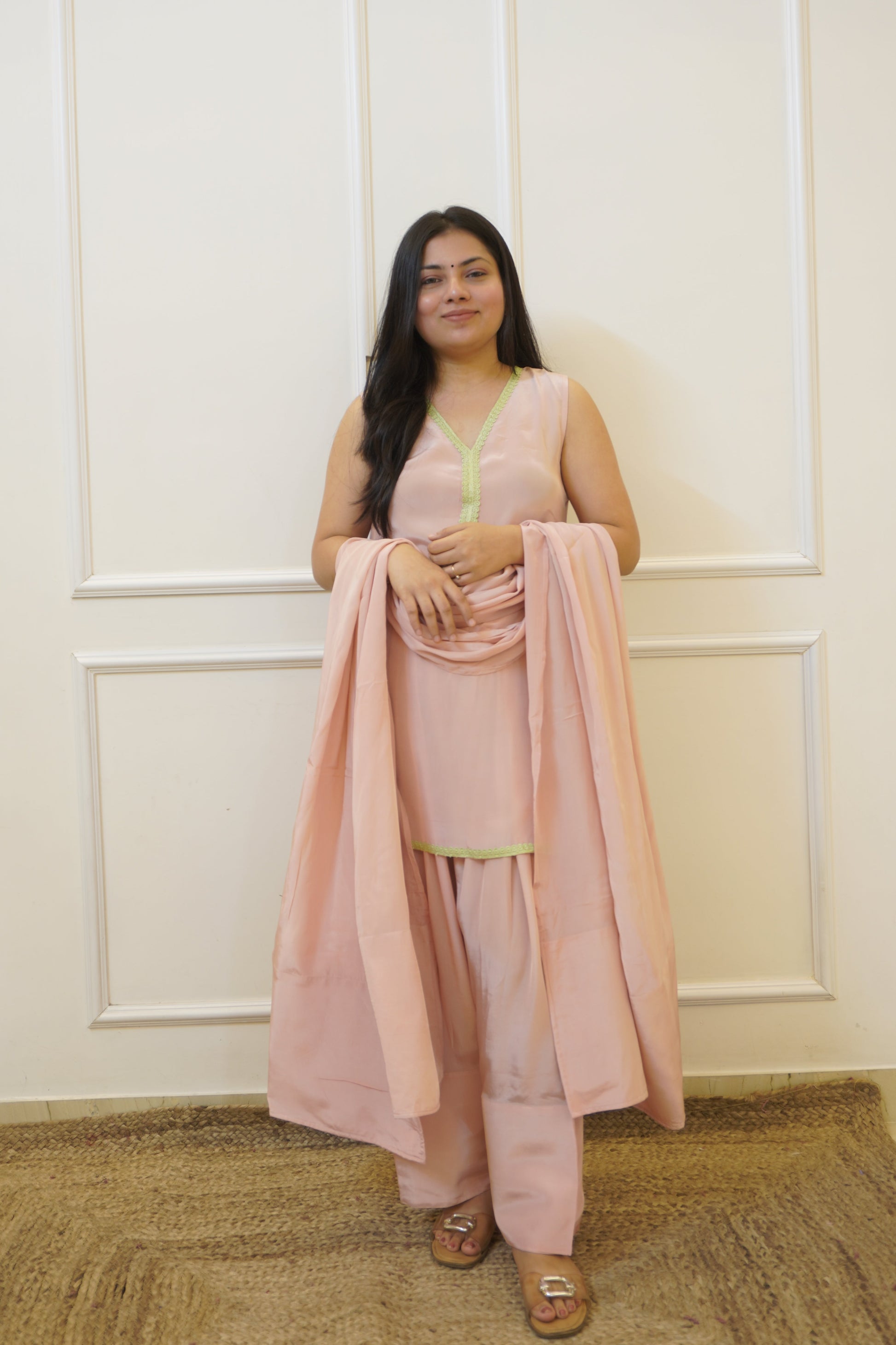 DESI GULABI MATCHA farshi set with dupatta