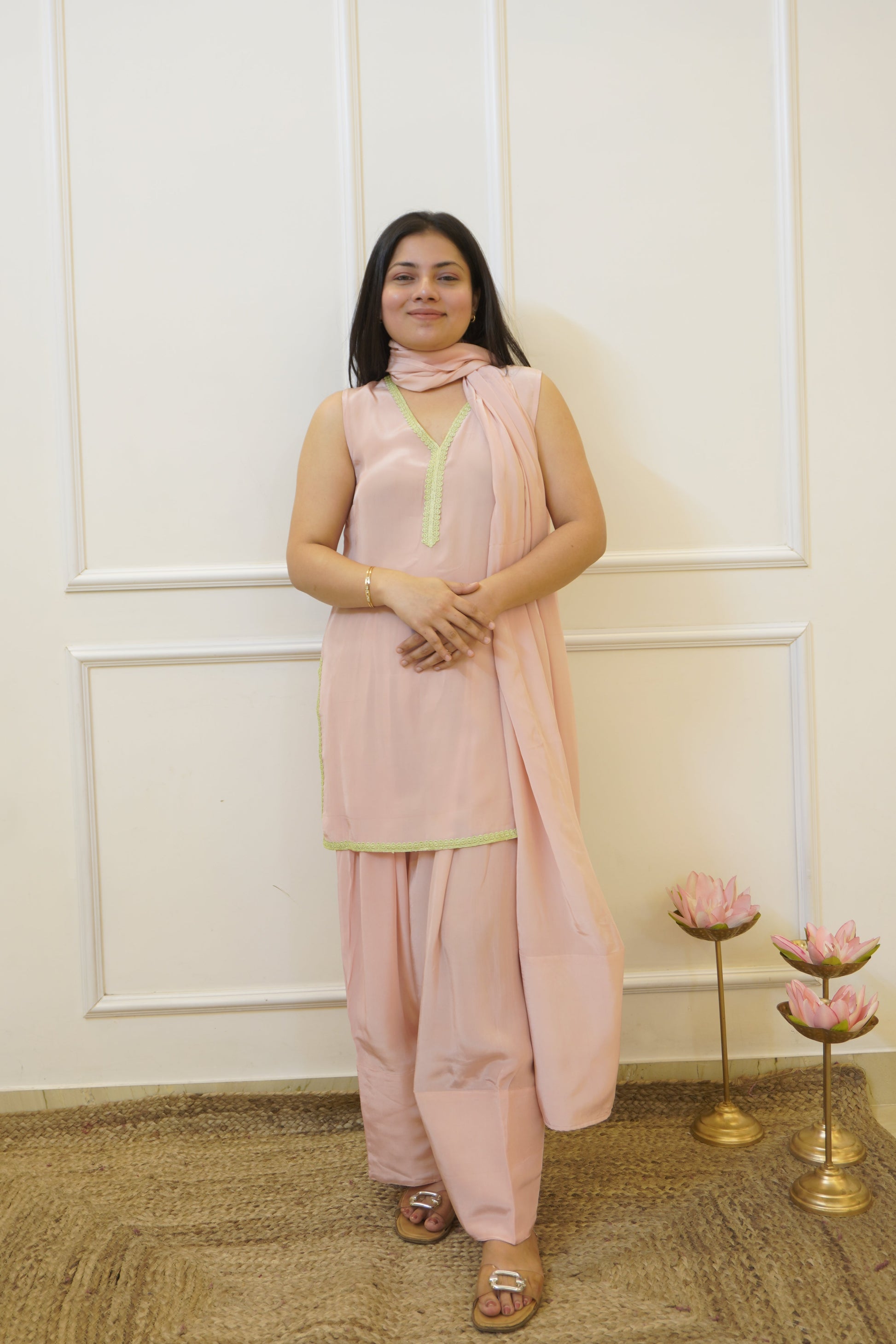 DESI GULABI MATCHA farshi set with dupatta