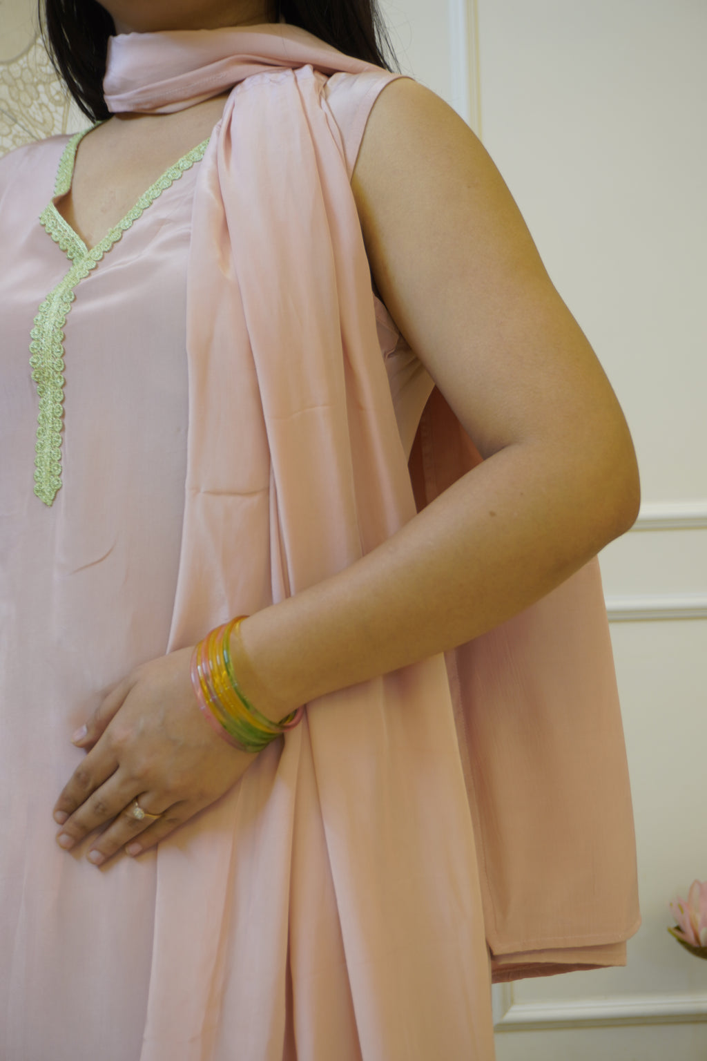 DESI GULABI MATCHA farshi set with dupatta