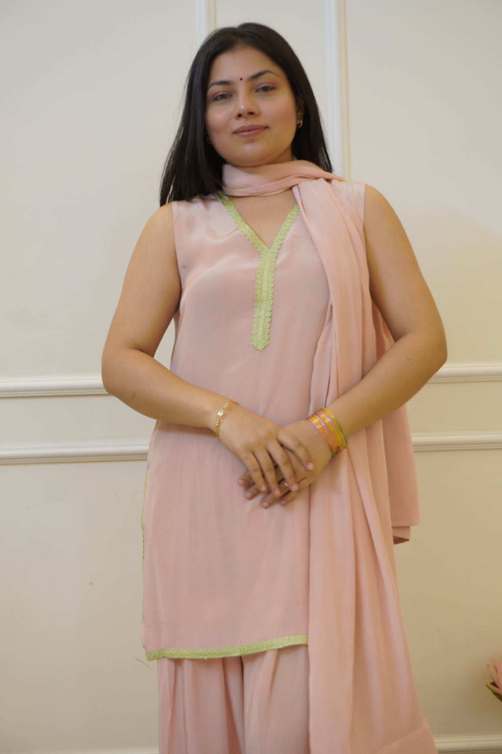 DESI GULABI MATCHA farshi set with dupatta