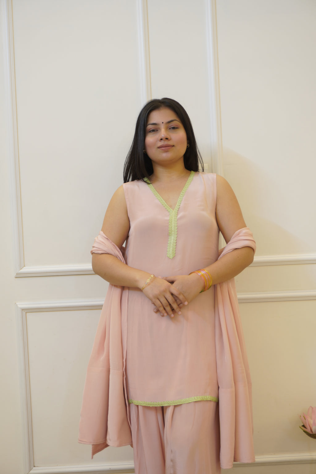DESI GULABI MATCHA farshi set with dupatta