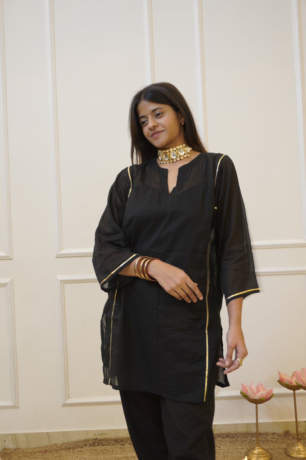 Moomal black Mul Cotton 4-Piece Kurta Set with Dupatta