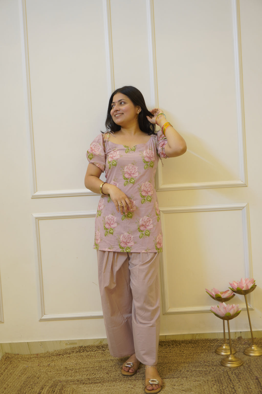 GULABAE Lavender co- ord set with detachable sleeves