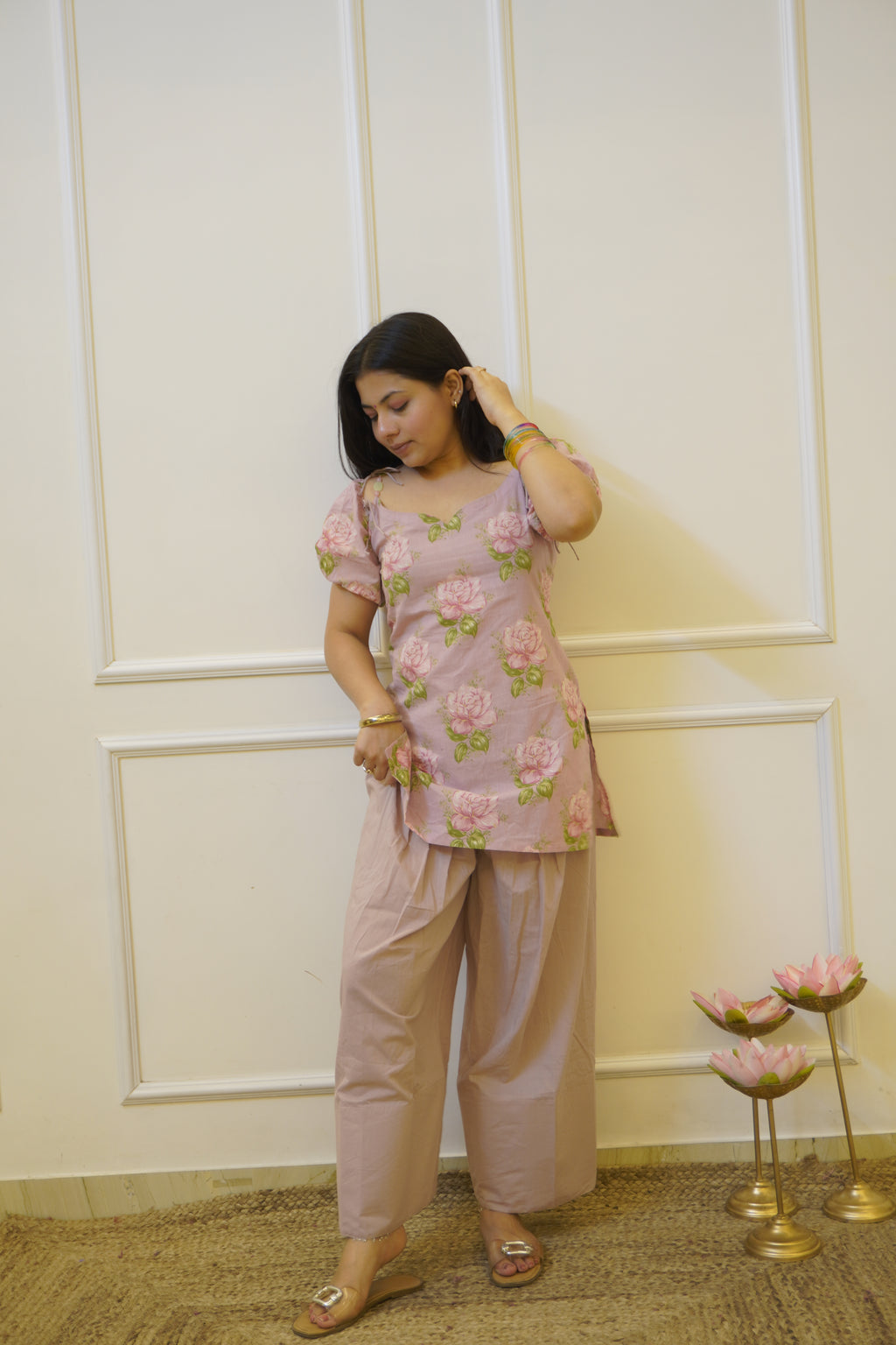 GULABAE Lavender co- ord set with detachable sleeves