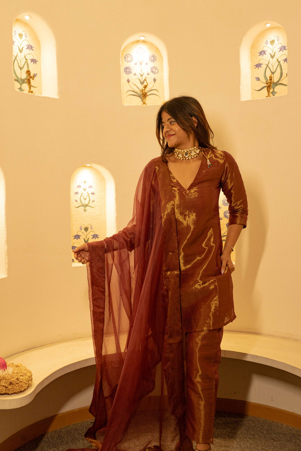 JAISORA Maroon Shimmer Straight Kurta Set