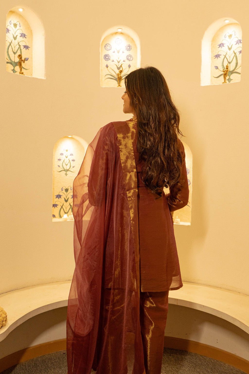 JAISORA Maroon Shimmer Straight Kurta Set