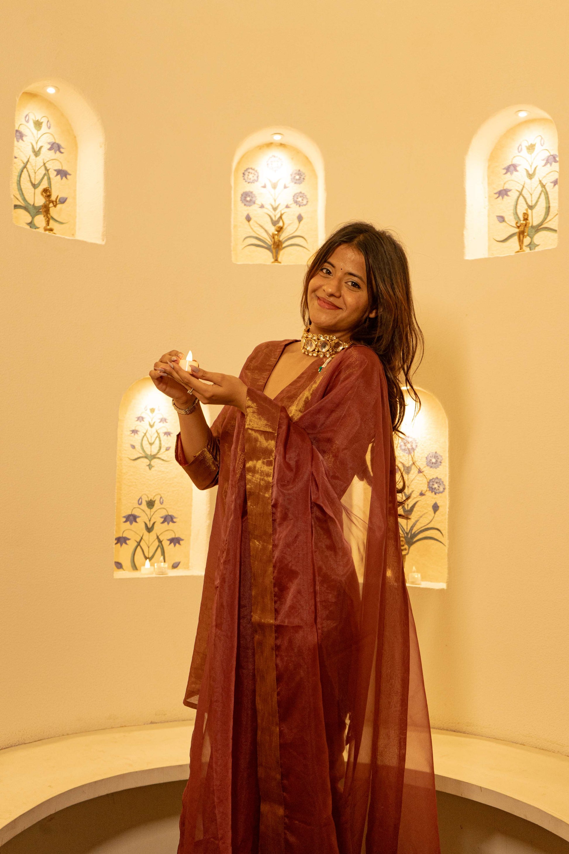 JAISORA Maroon Shimmer Straight Kurta Set