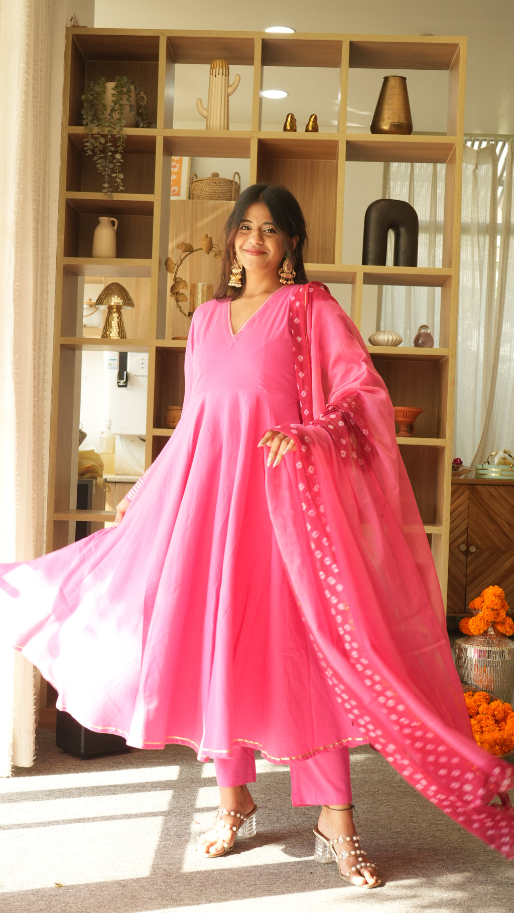 RANI SA Pink Anarkali Set with Odhani Dupatta