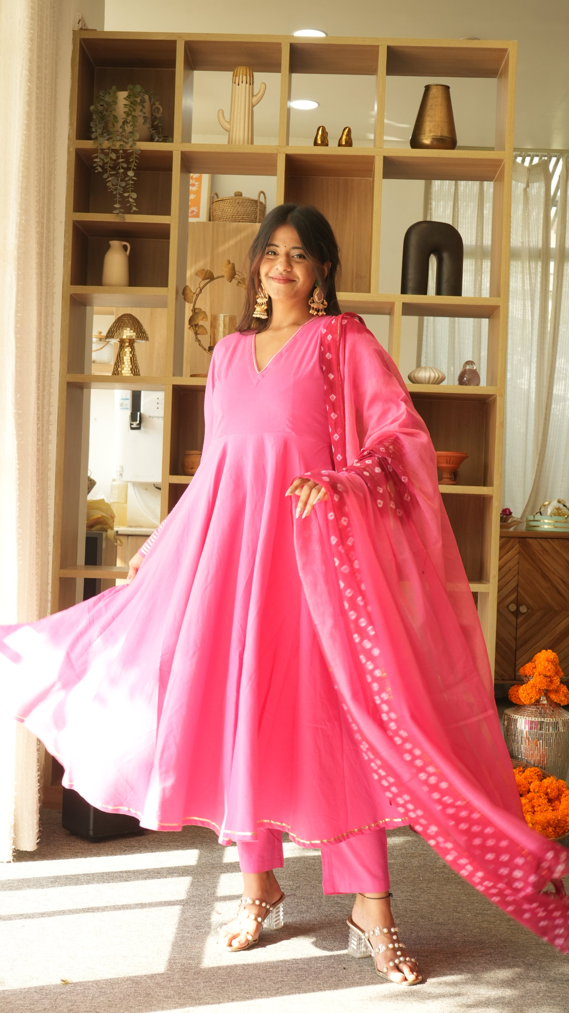 RANI SA Pink Anarkali Set with Odhani Dupatta