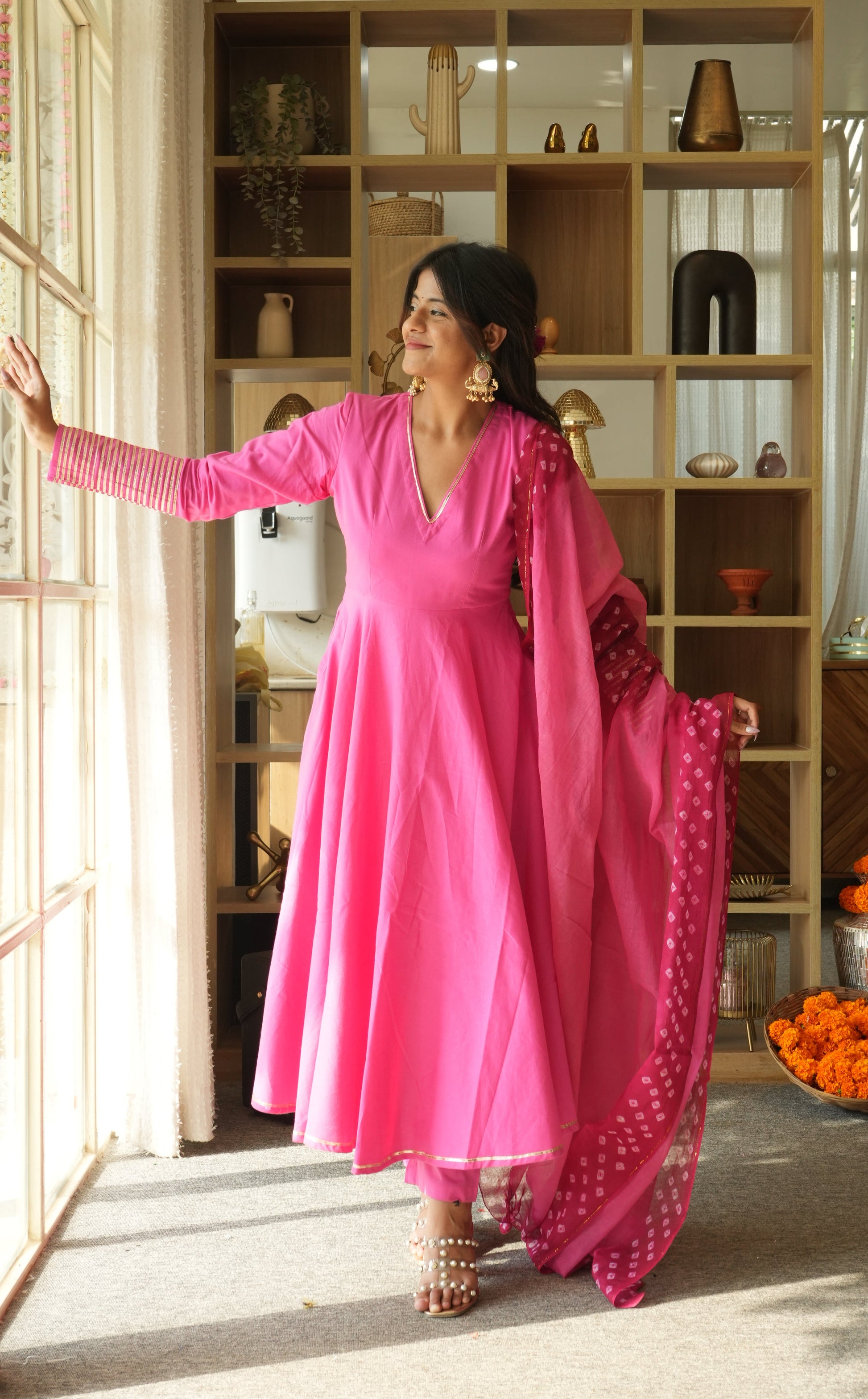 RANI SA Pink Anarkali Set with Odhani Dupatta