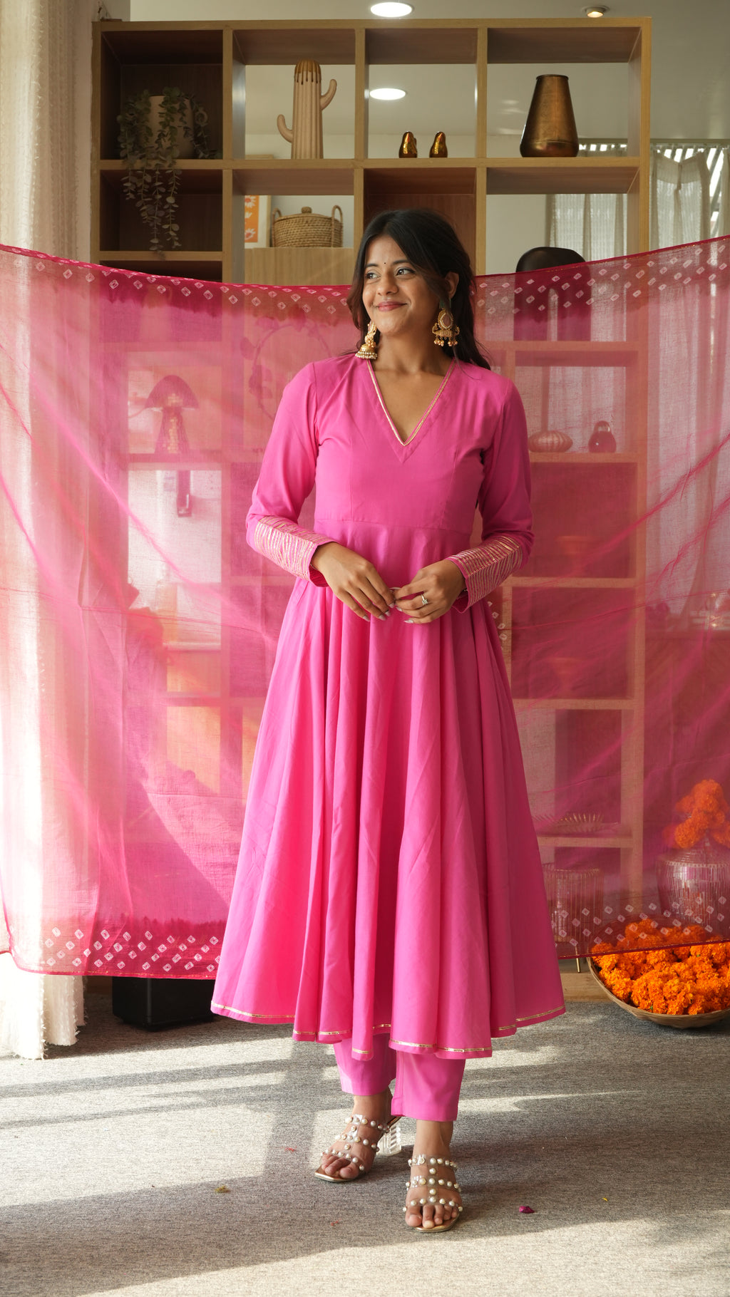 RANI SA Pink Anarkali Set with Odhani Dupatta