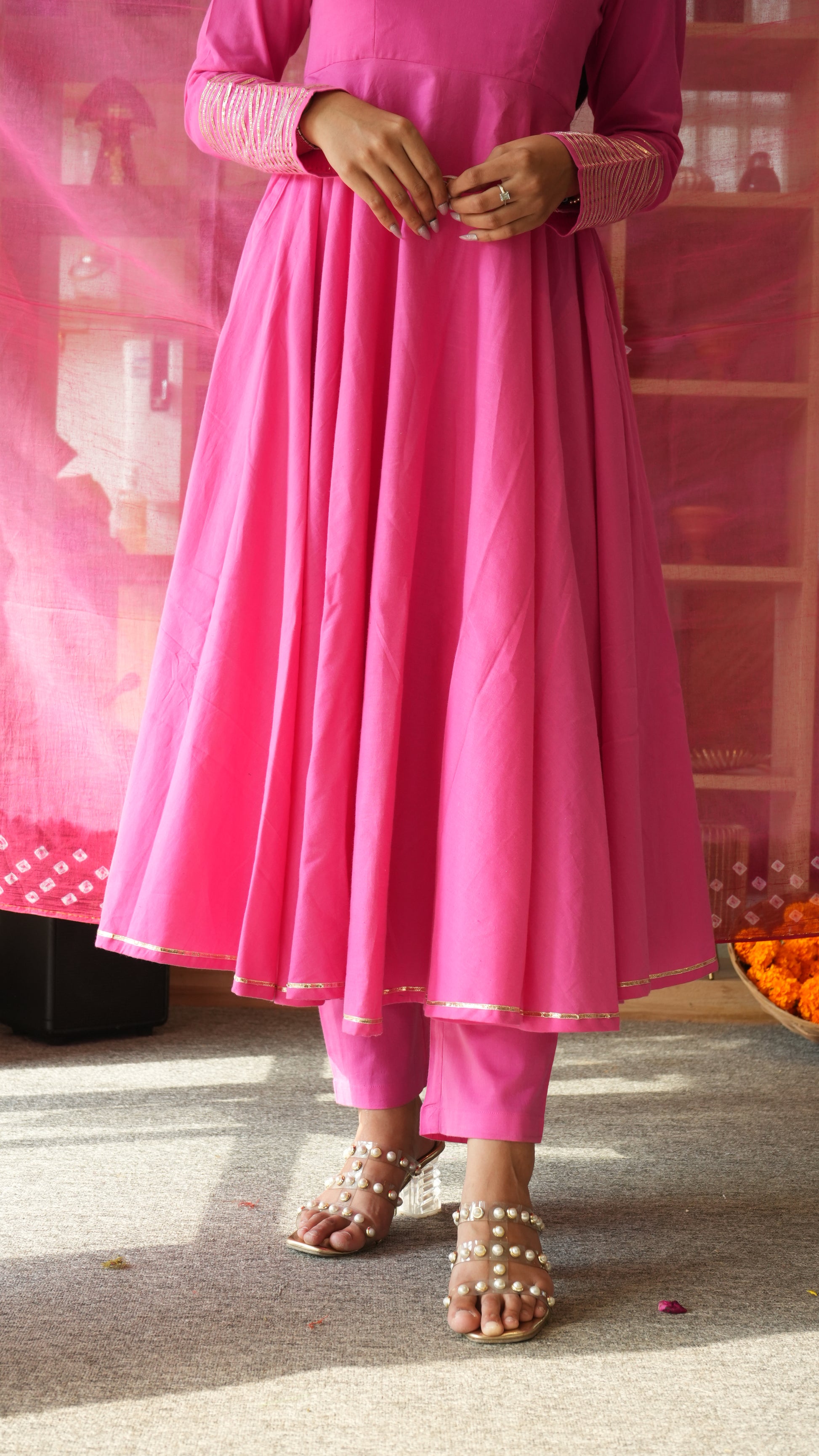RANI SA Pink Anarkali Set with Odhani Dupatta