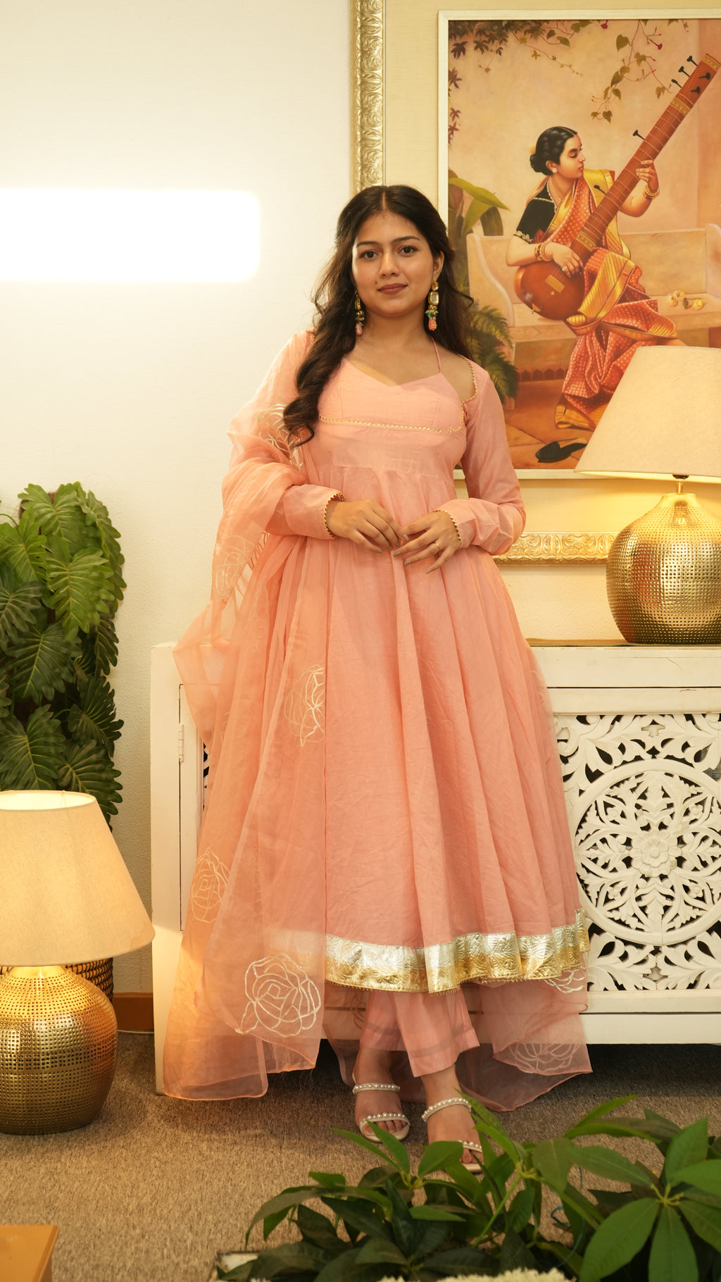 NOORANI Light Pink Mul Chanderi Kanchli Style Kurta Set