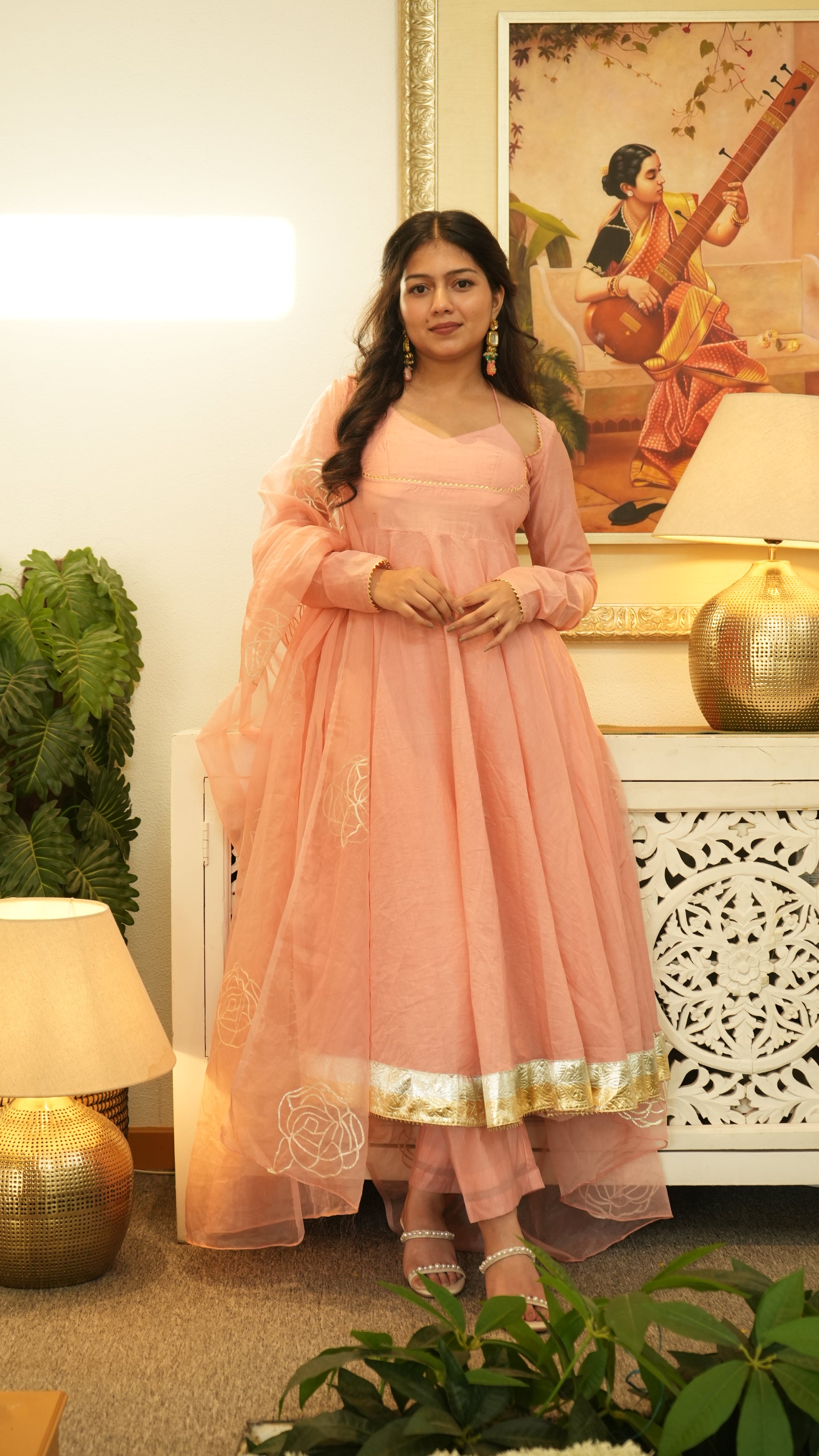 NOORANI Light Pink Mul Chanderi Kanchli Style Kurta Set