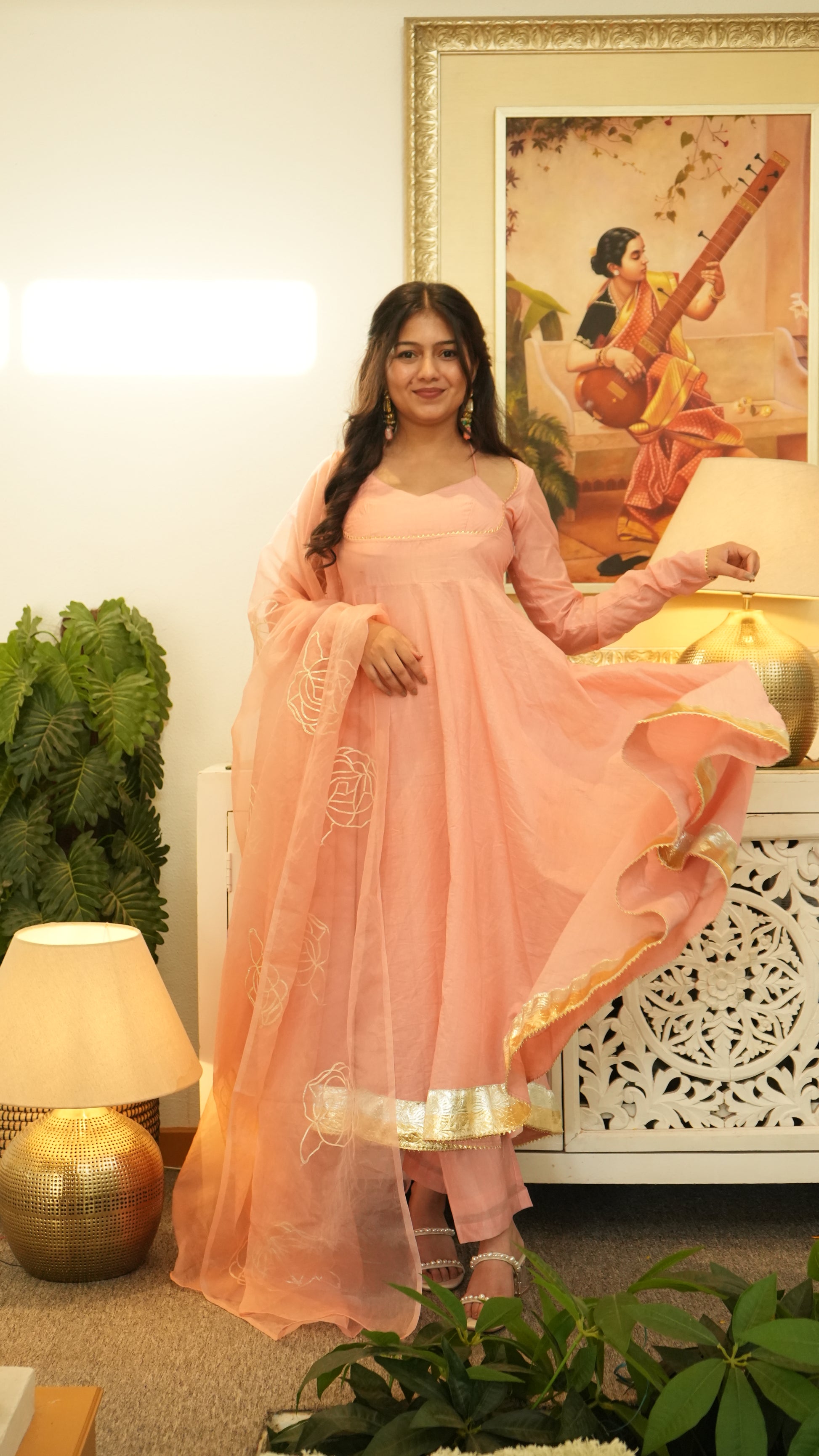 NOORANI Light Pink Mul Chanderi Kanchli Style Kurta Set