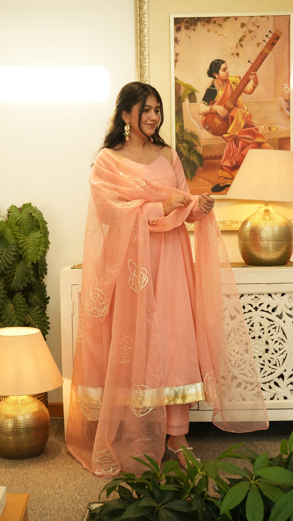 NOORANI Light Pink Mul Chanderi Kanchli Style Kurta Set