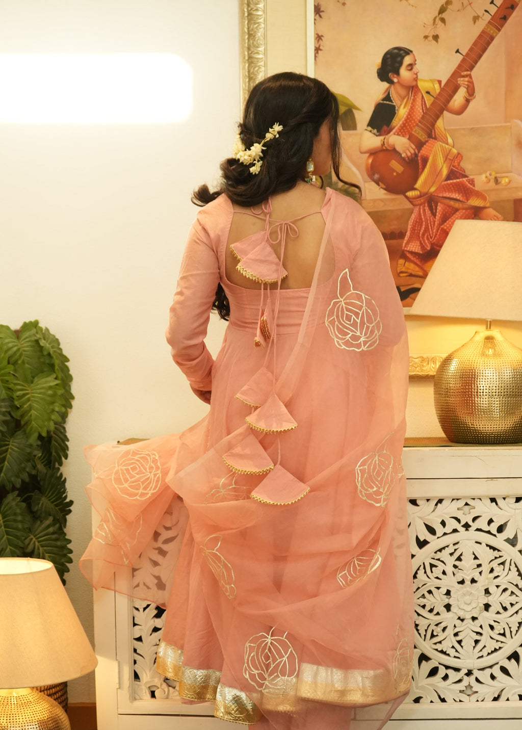 NOORANI Light Pink Mul Chanderi Kanchli Style Kurta Set